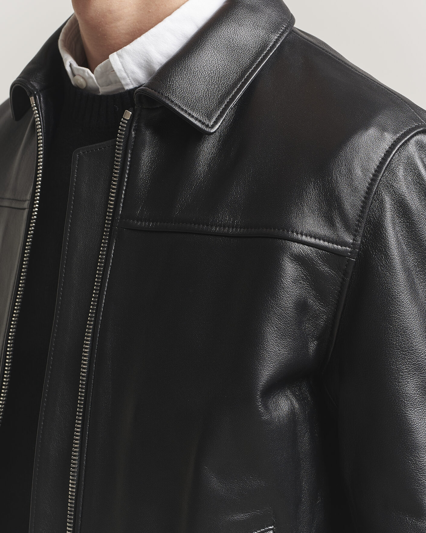 Men | Coats & Jackets | Filippa K | Leather Coach Jacket Black