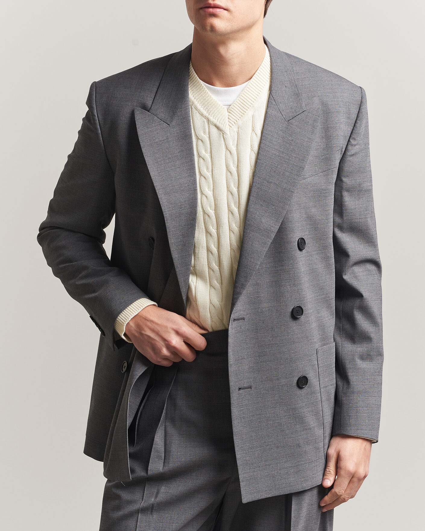 Men | Blazers | Filippa K | Michael Wool Pinstriped Double Breasted Blazer Mid Grey