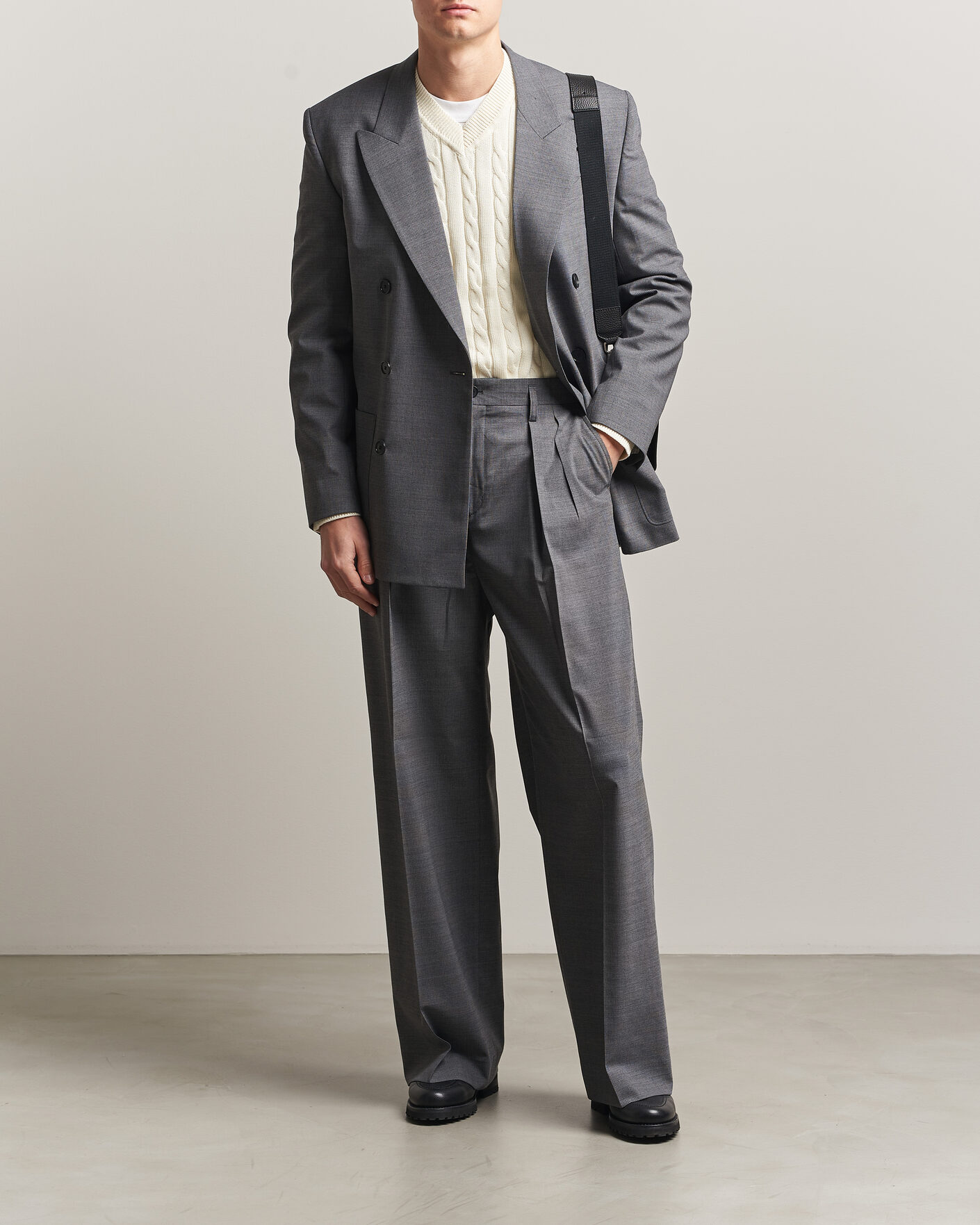 Men | Trousers | Filippa K | Milo Wide Wool Pinstriped Trousers Mid Grey