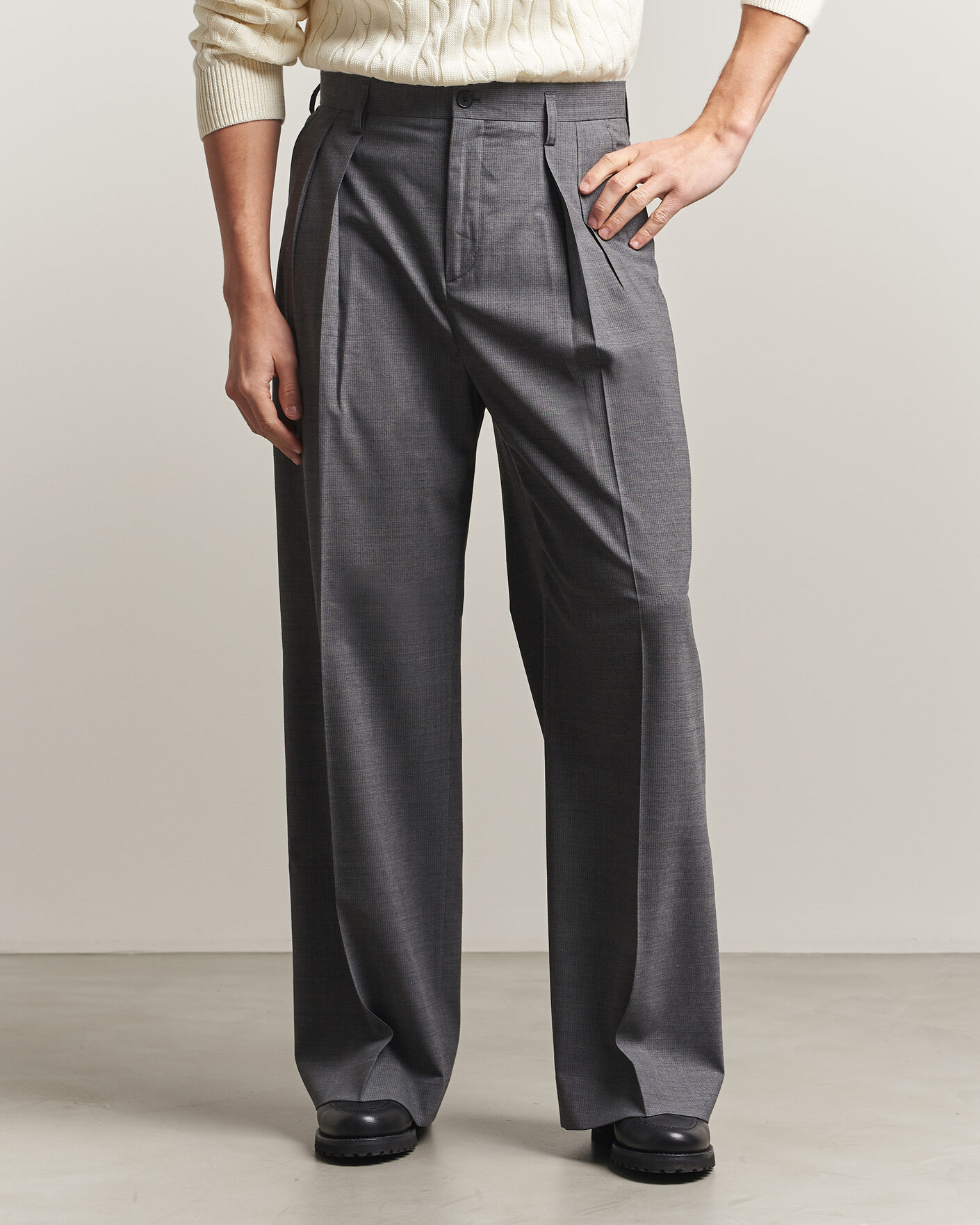 Men | Trousers | Filippa K | Milo Wide Wool Pinstriped Trousers Mid Grey