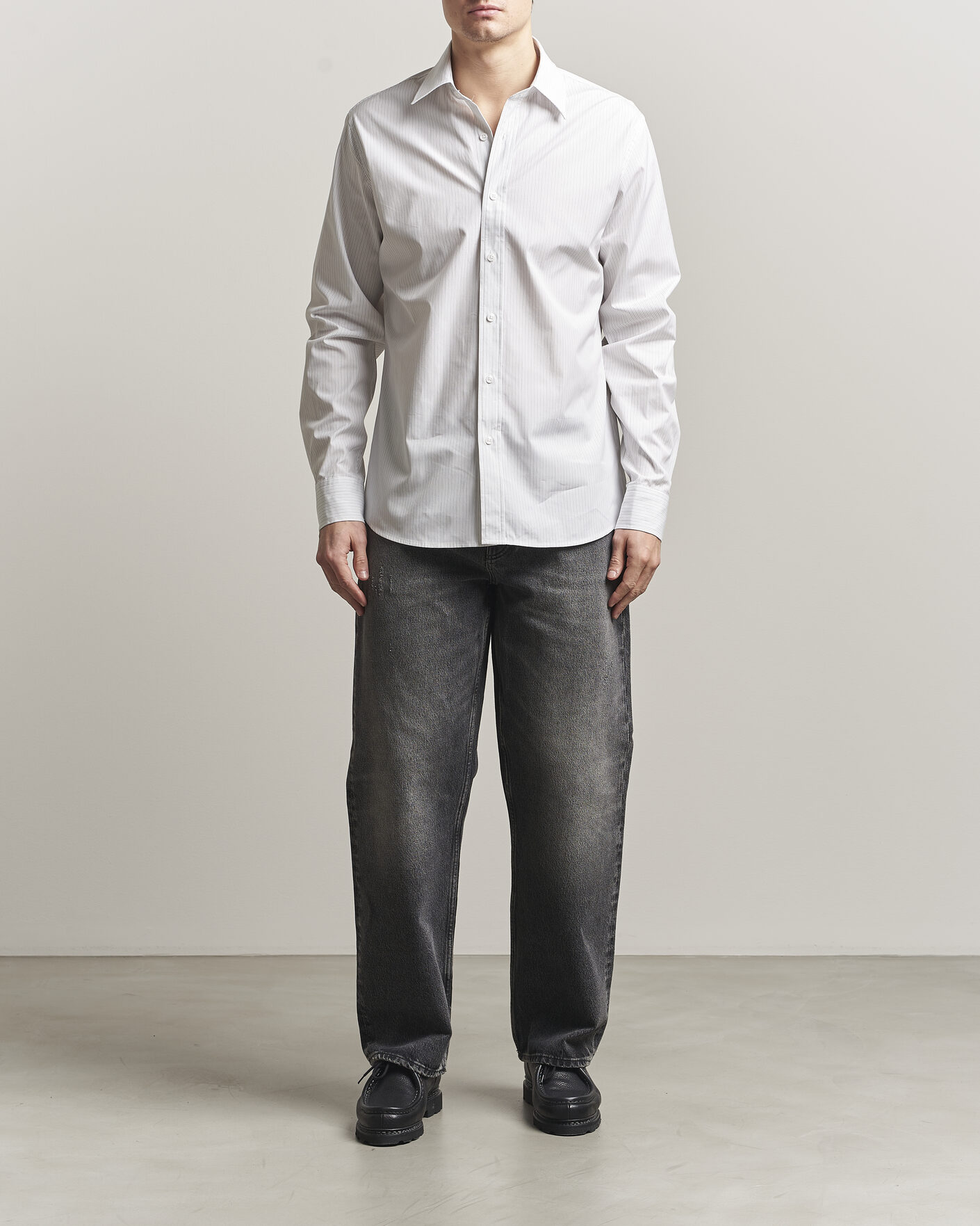 Men | Shirts | Filippa K | Cotton Poplin Striped Shirt White/Black