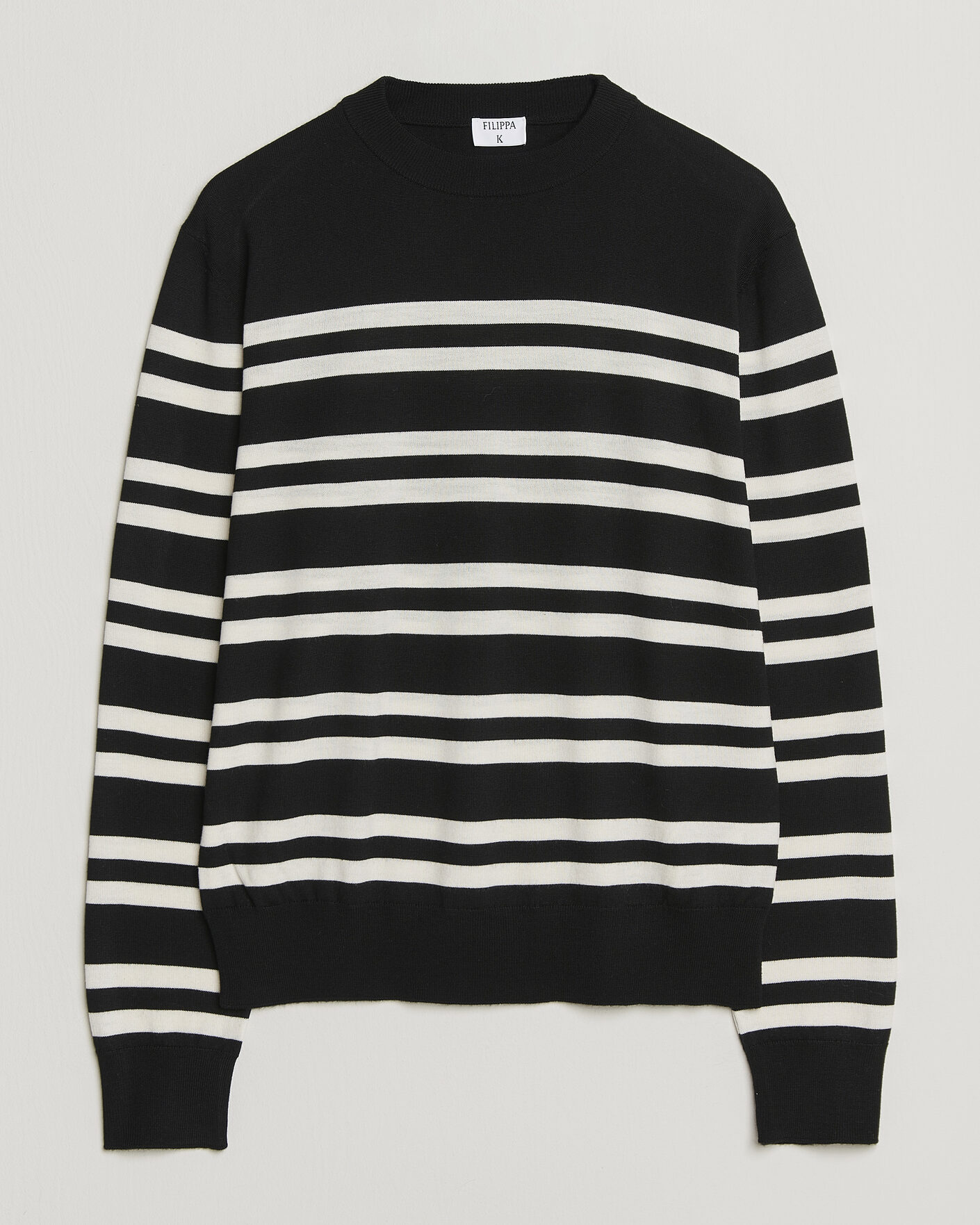 Men | Sweaters & Knitwear | Filippa K | Merino Knitted Striped Sweater Black/White