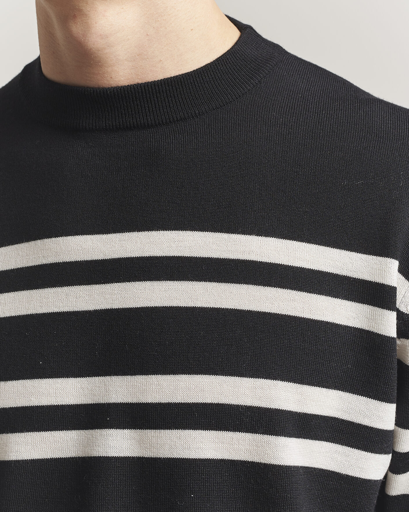 Men | Sweaters & Knitwear | Filippa K | Merino Knitted Striped Sweater Black/White