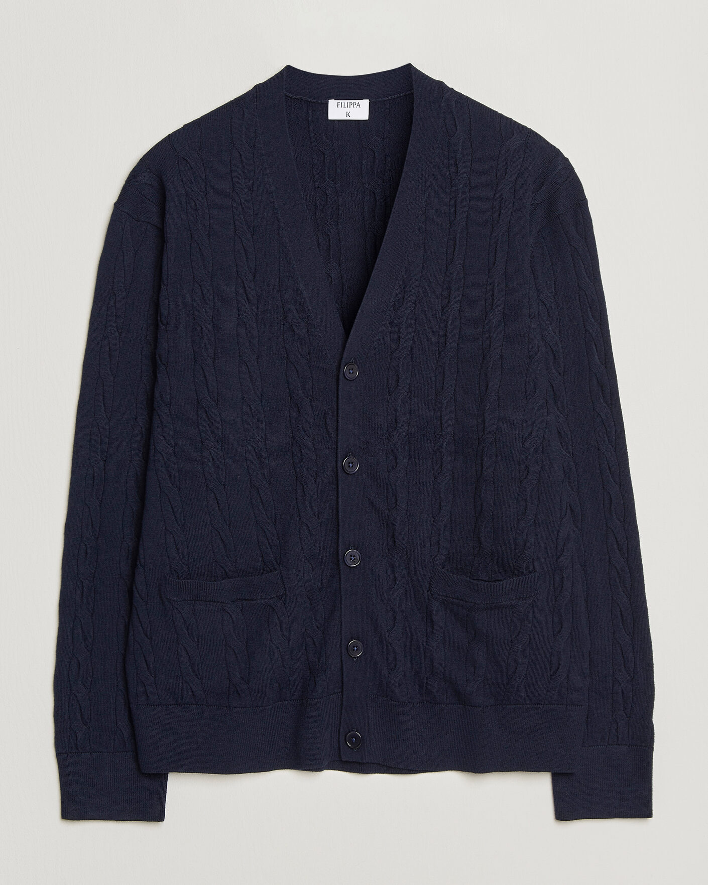 Men | Sweaters & Knitwear | Filippa K | Cotton/Merino Cable Cardigan Navy