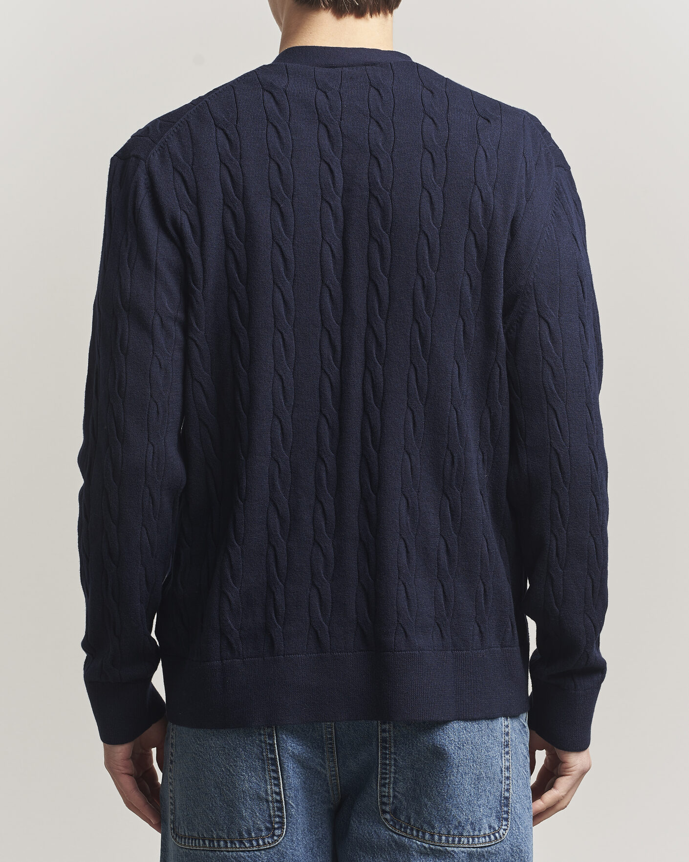 Men | Sweaters & Knitwear | Filippa K | Cotton/Merino Cable Cardigan Navy