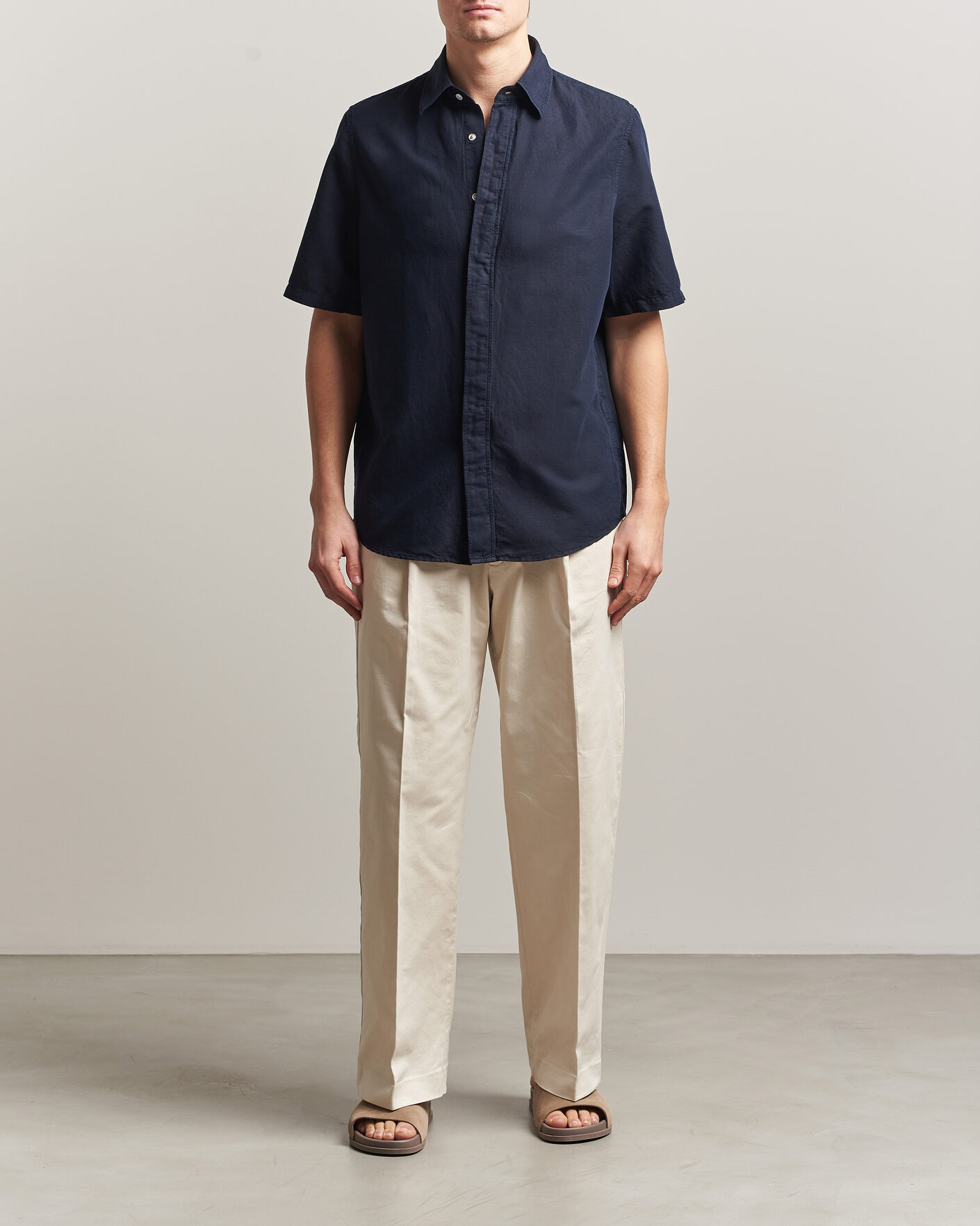 Men | Shirts | Filippa K | Cotton/Linen Short Sleeve Shirt Navy