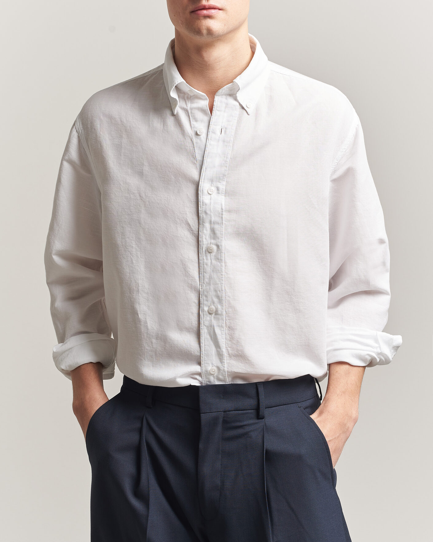 Men | Shirts | Filippa K | Relaxed Cotton/Linen Shirt White