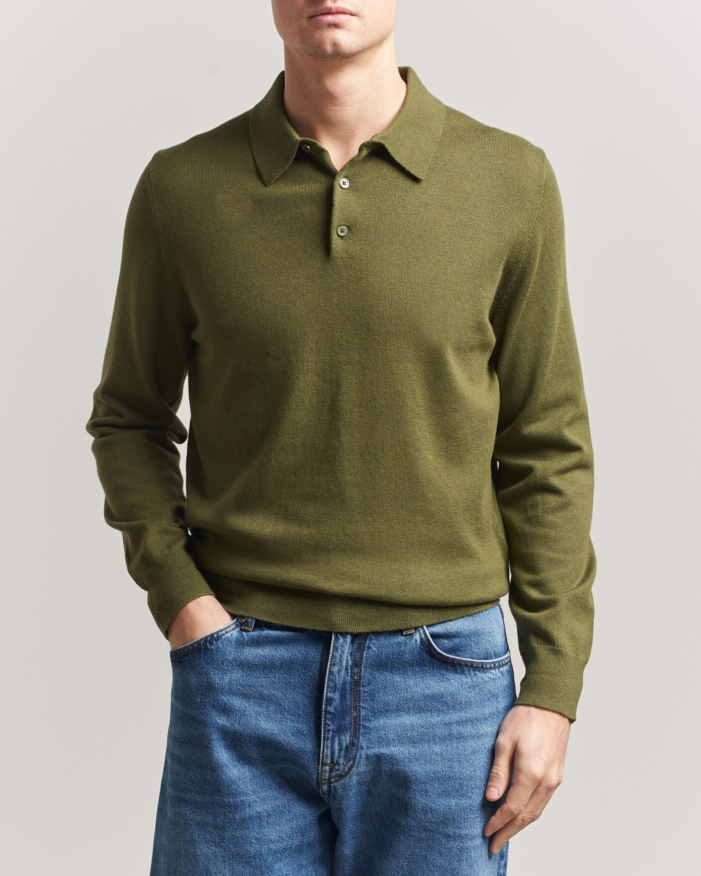 Men | Sweaters & Knitwear | Filippa K | Knitted Polo Shirt Laurel Green