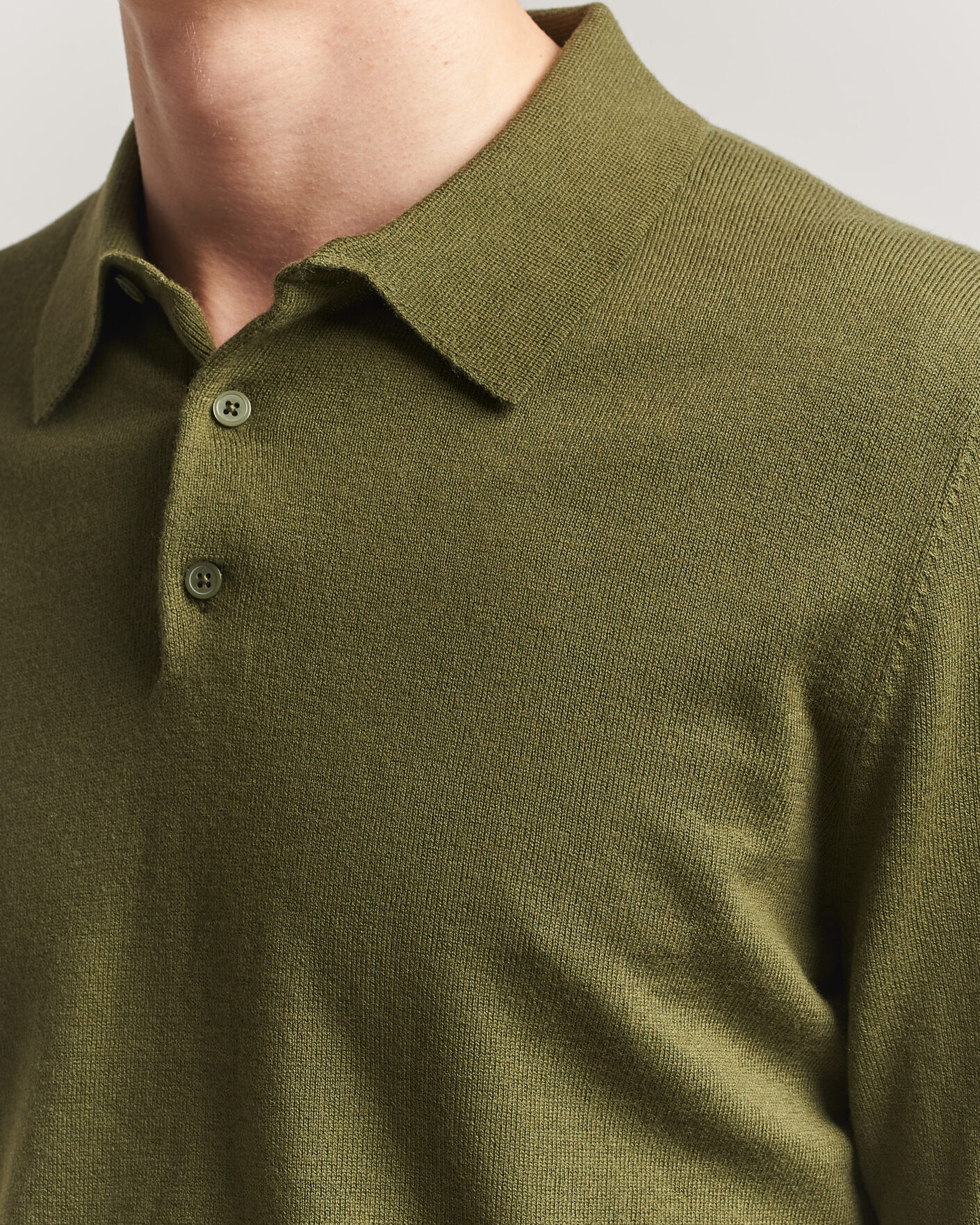 Men | Sweaters & Knitwear | Filippa K | Knitted Polo Shirt Laurel Green