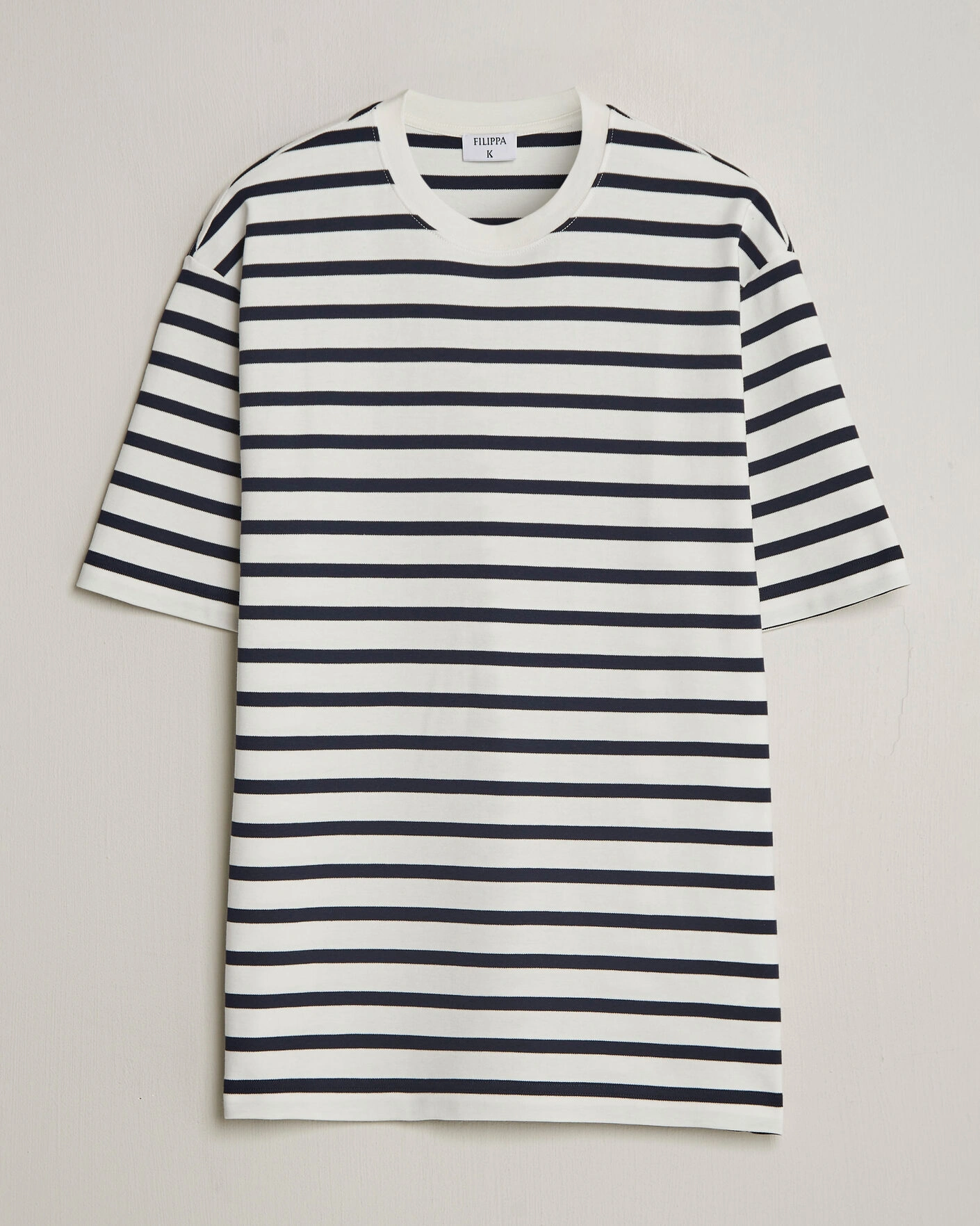 Men | T-Shirts | Filippa K | Striped Crew Neck T-Shirt White/Navy