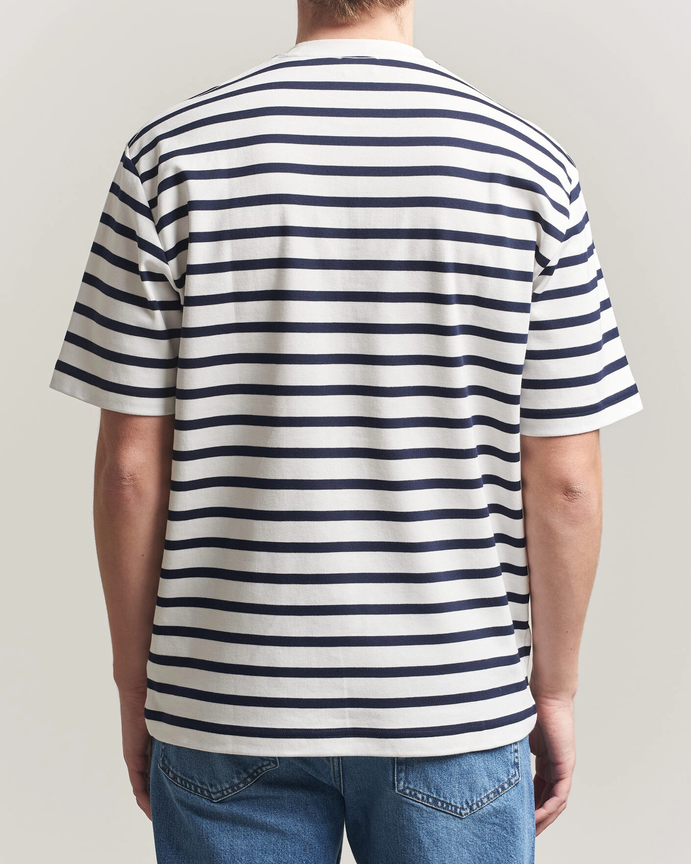 Men | T-Shirts | Filippa K | Striped Crew Neck T-Shirt White/Navy