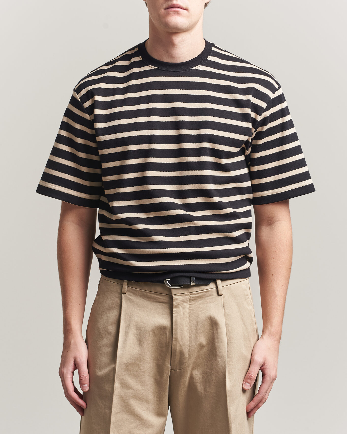 Men | T-Shirts | Filippa K | Striped Crew Neck T-Shirt Black/Pearl