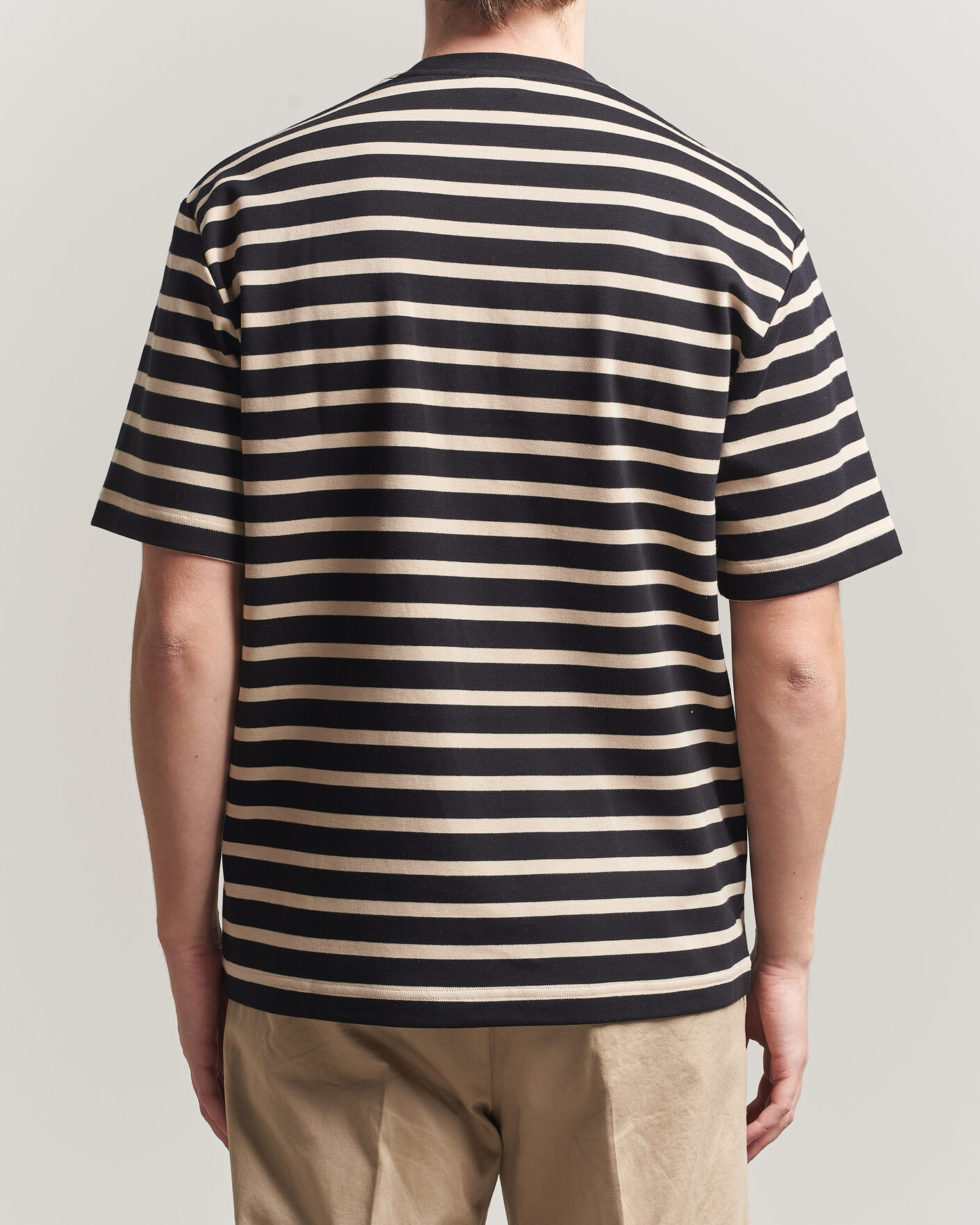 Men | T-Shirts | Filippa K | Striped Crew Neck T-Shirt Black/Pearl
