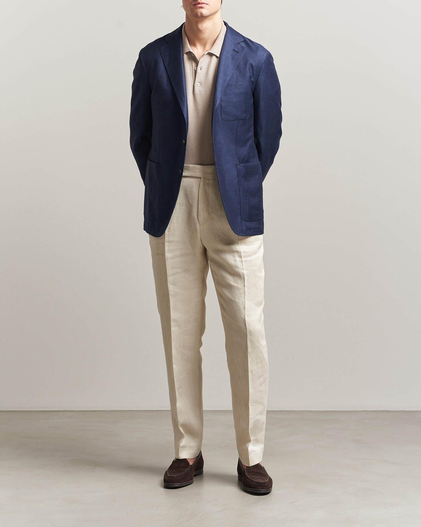 Men | Blazers | Canali | Unconstructed Wool/Linen Blazer Dark Blue