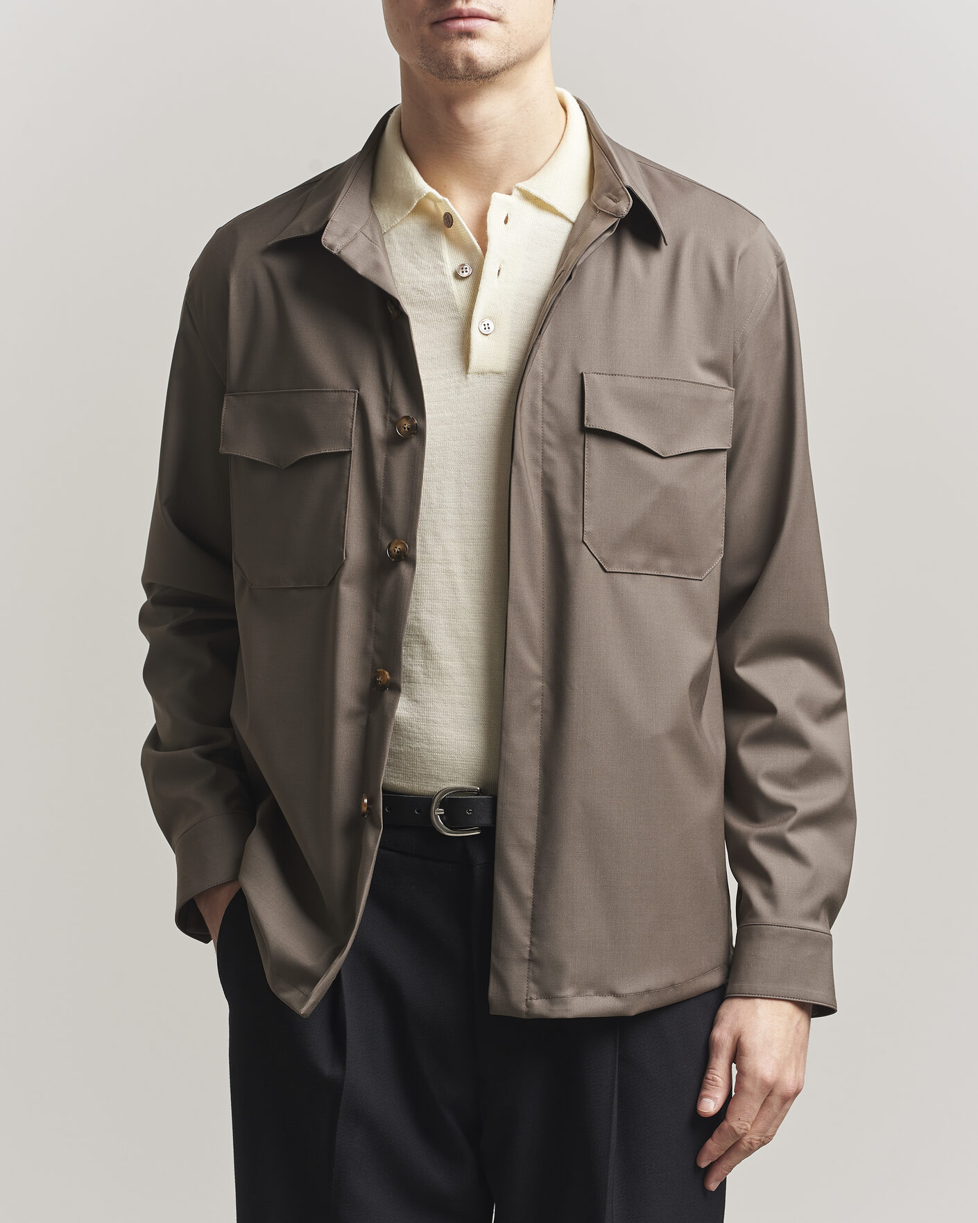 Men | Shirts | Canali | Travel Wool Overshirt Brown