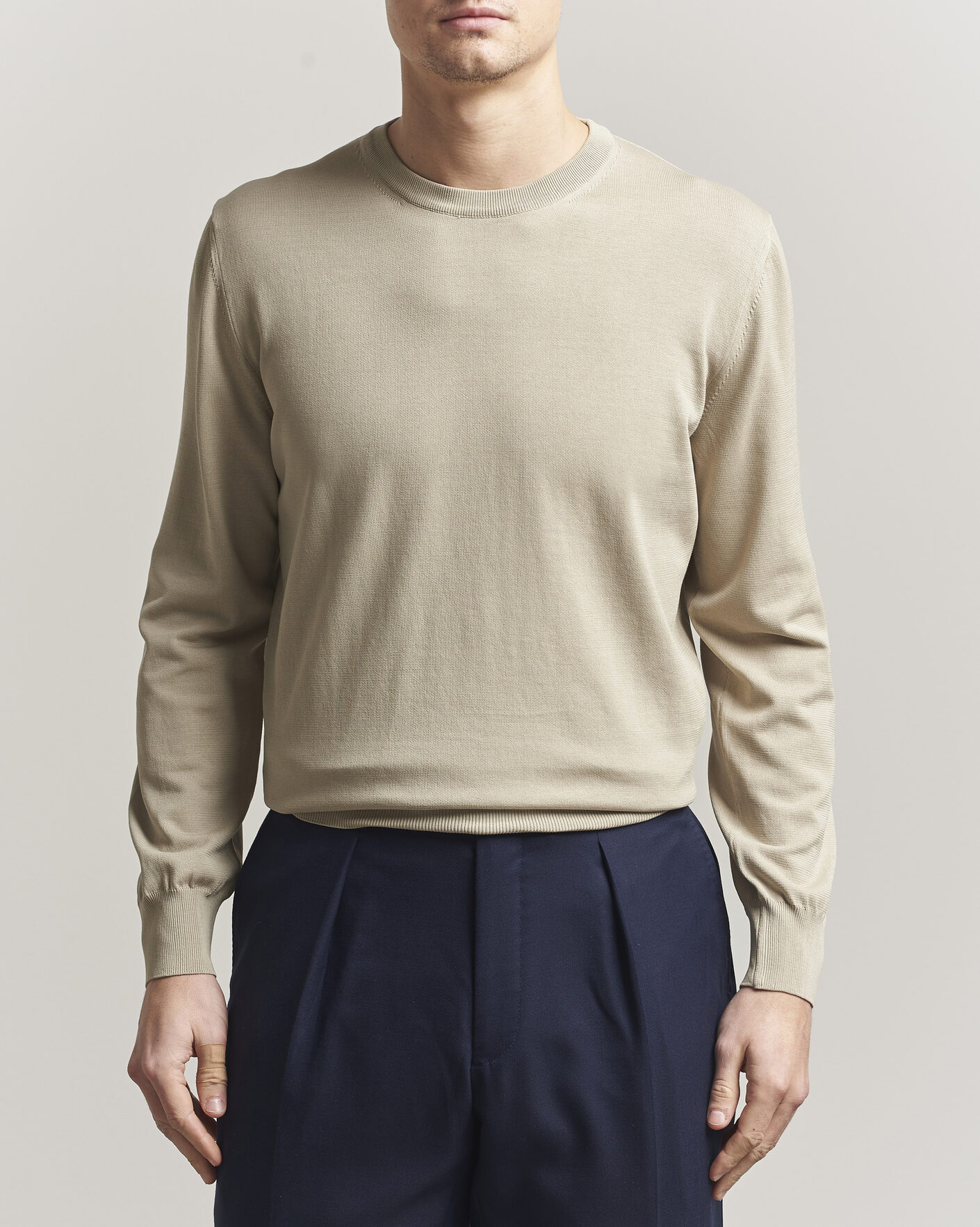 Men | Sweaters & Knitwear | Canali | Cotton Crew Neck Pullover Beige