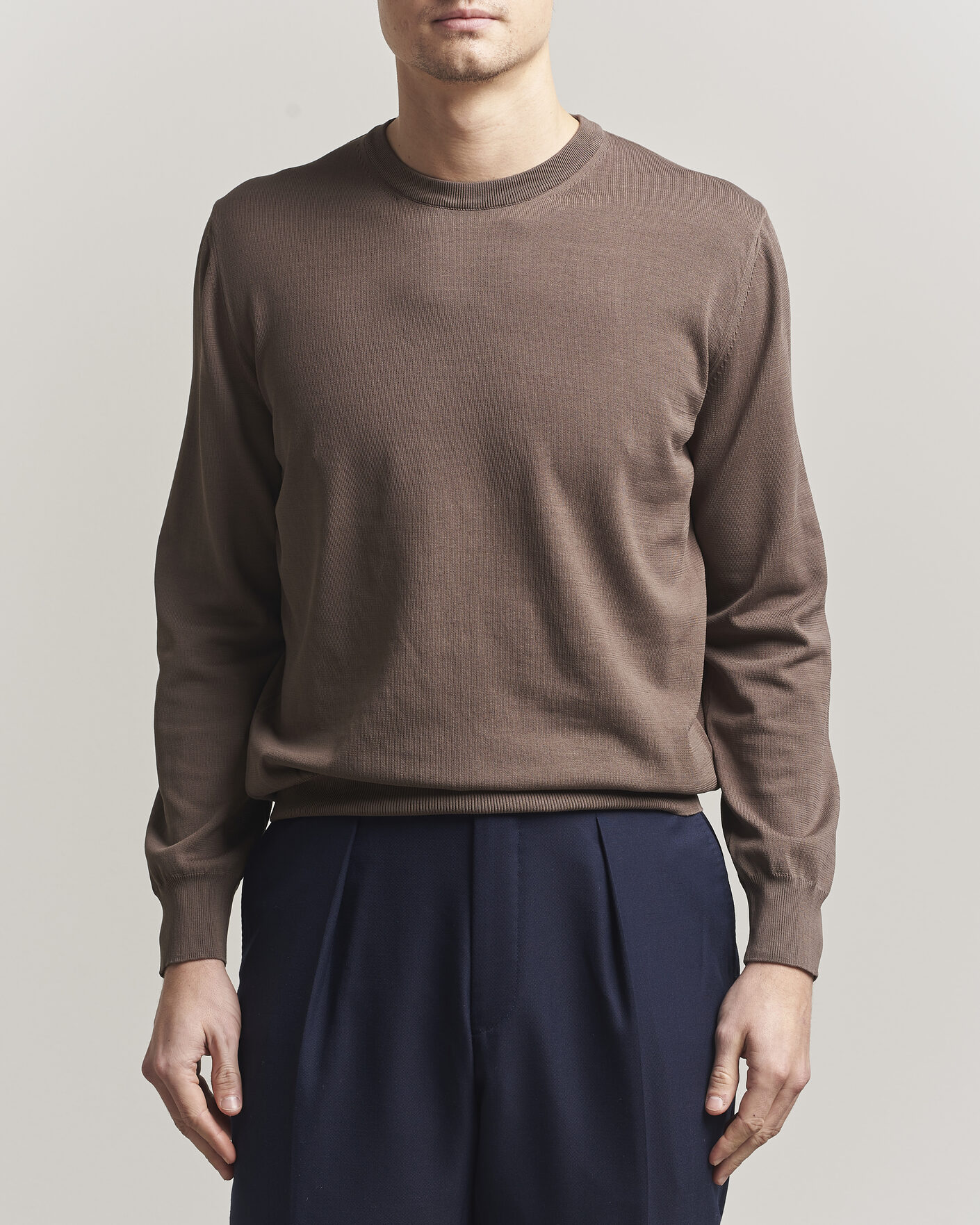 Men | Sweaters & Knitwear | Canali | Cotton Crew Neck Pullover Brown