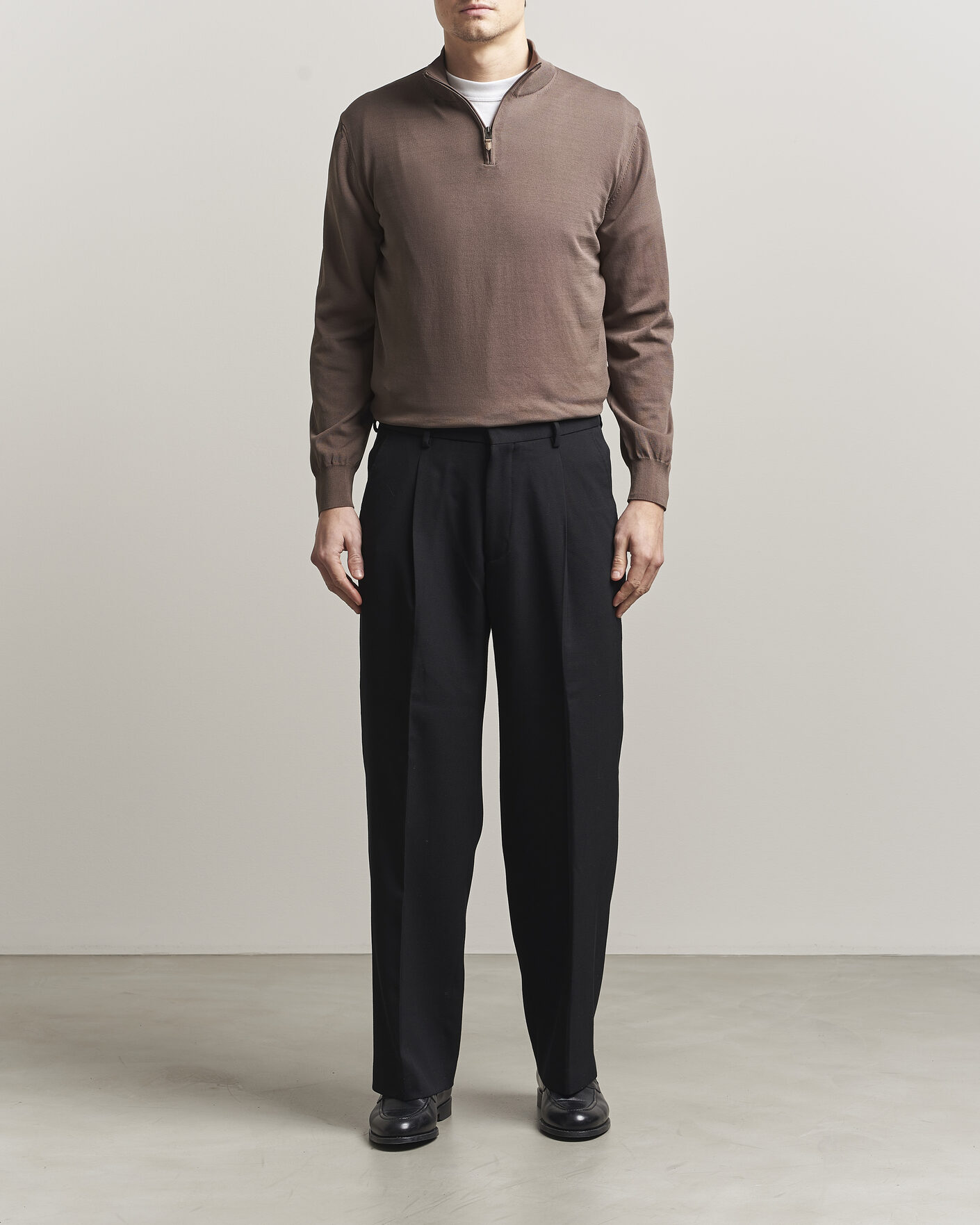 Men | Sweaters & Knitwear | Canali | Cotton Half Zip Brown