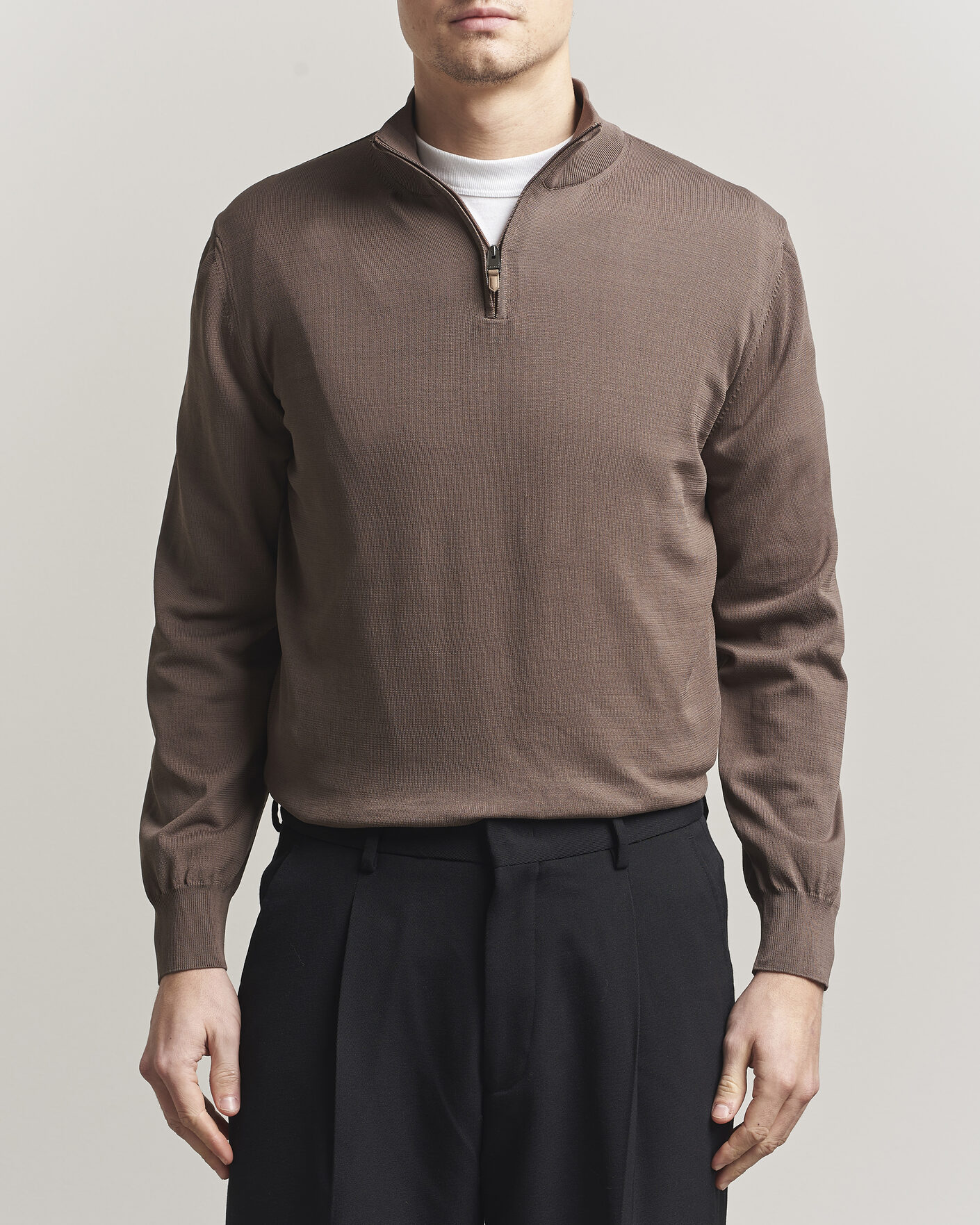 Men | Sweaters & Knitwear | Canali | Cotton Half Zip Brown
