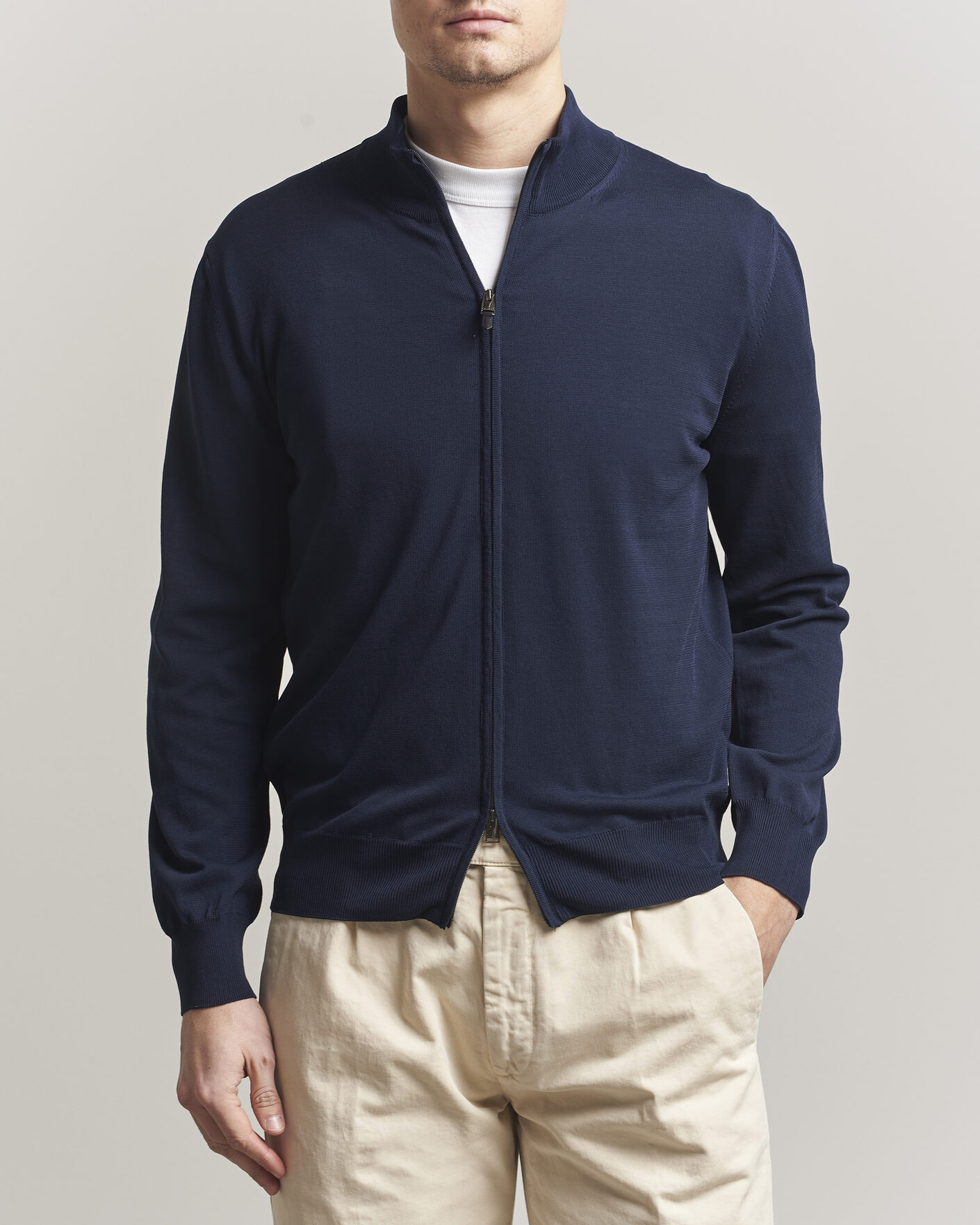 Men | Sweaters & Knitwear | Canali | Cotton Full Zip Navy