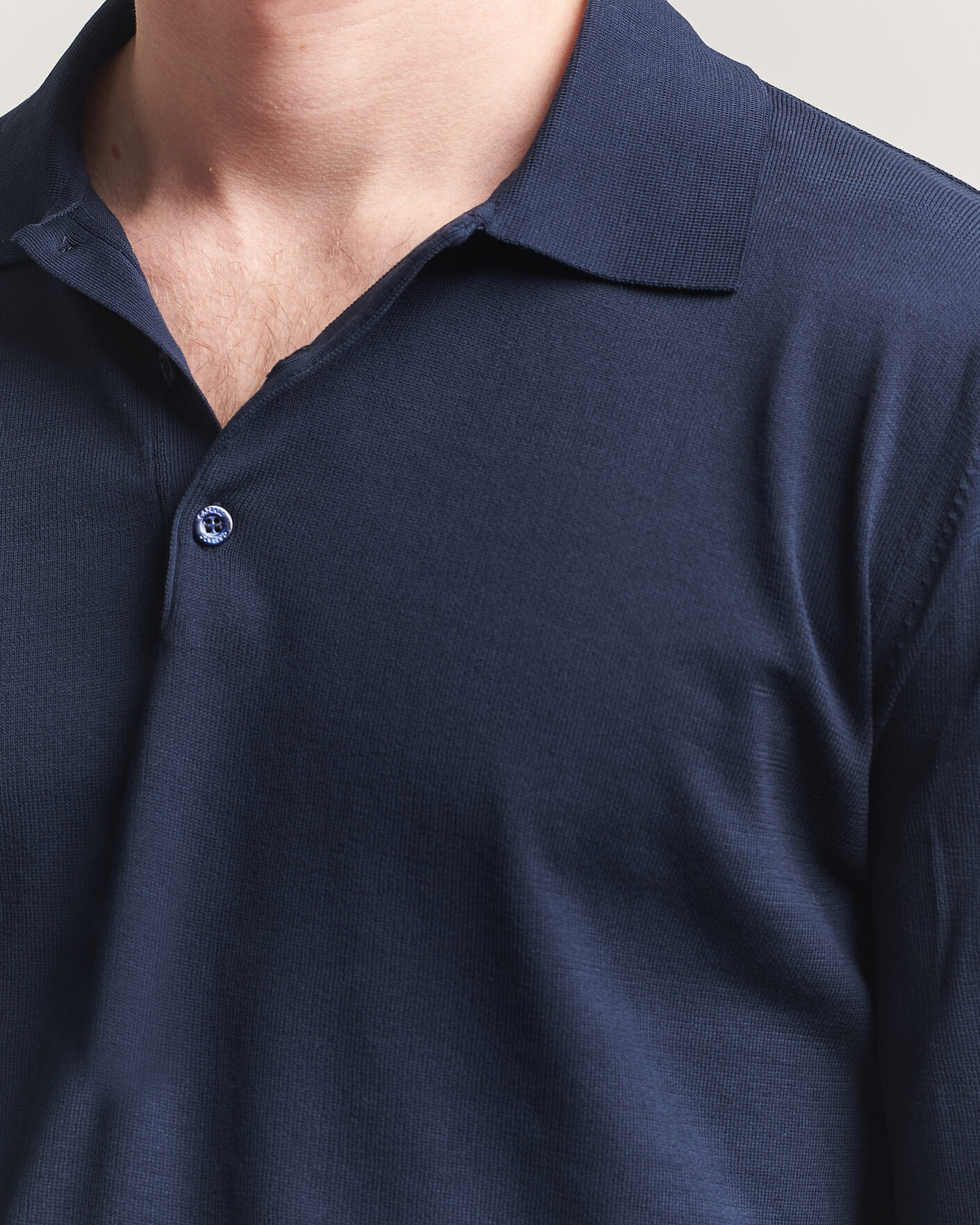 Men | Sweaters & Knitwear | Canali | Cotton Long Sleeve Polo Navy