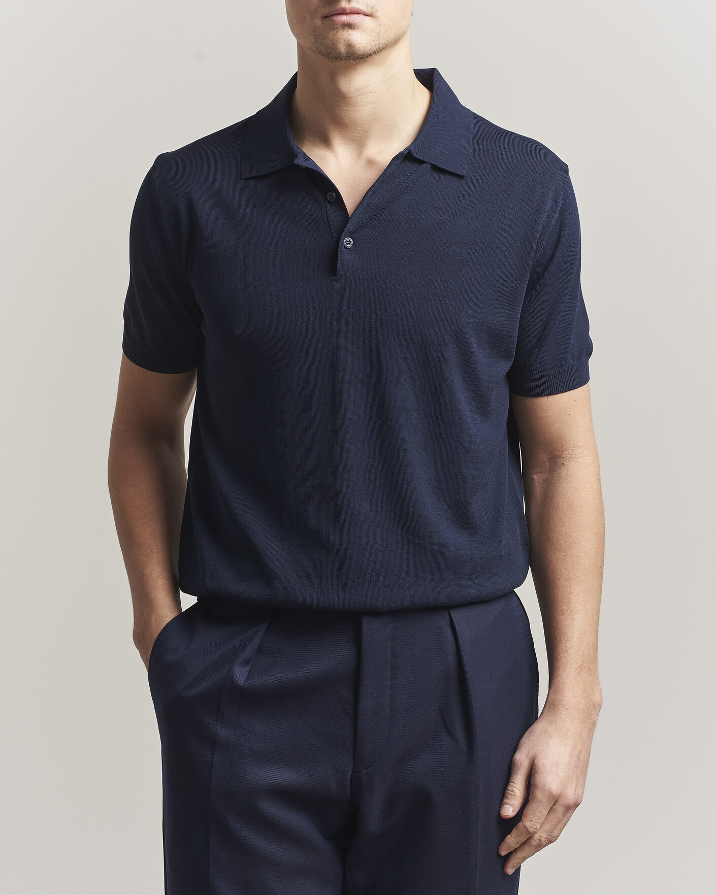 Men | Polo Shirts | Canali | Cotton Short Sleeve Polo Navy