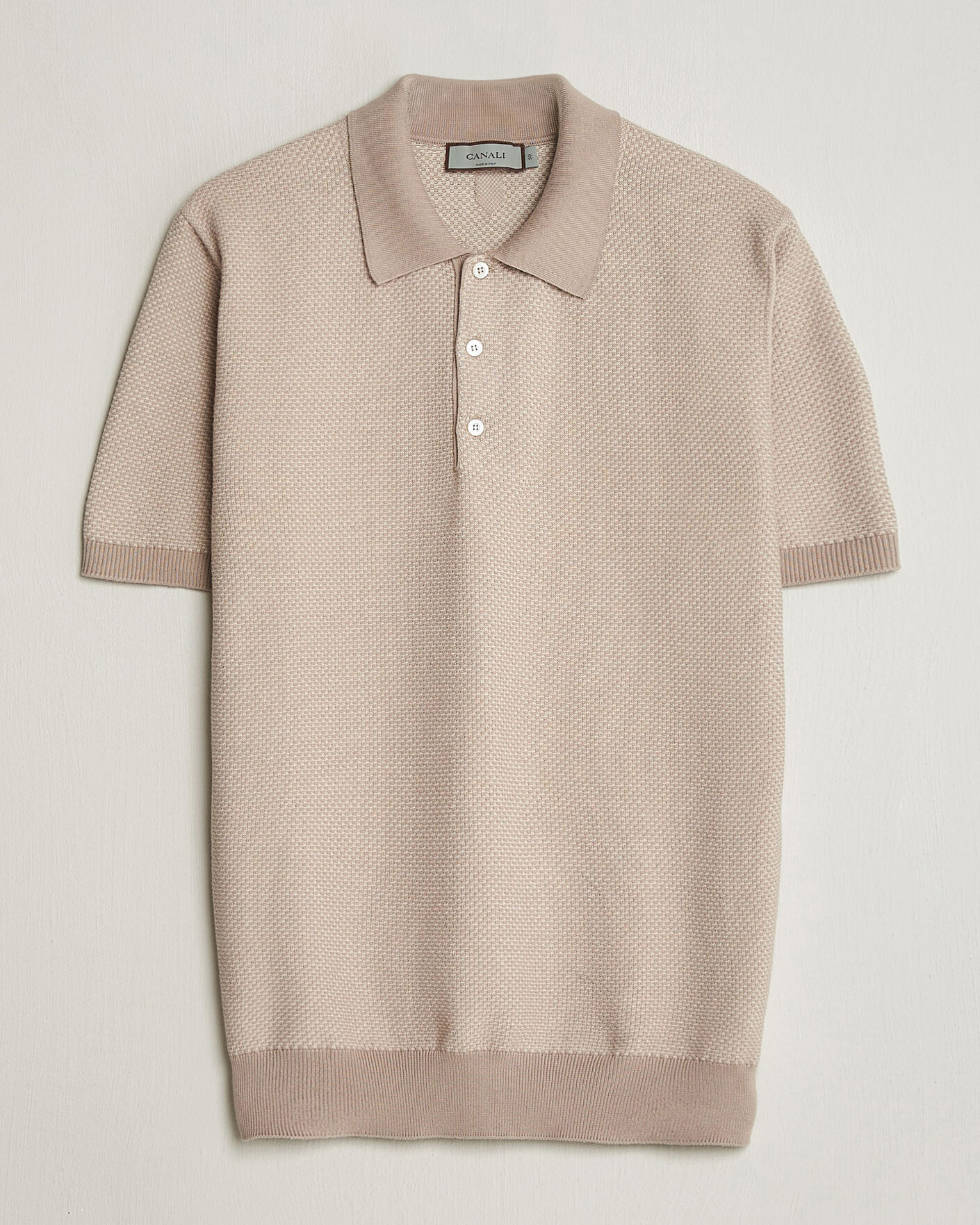 Men | Polo Shirts | Canali | Textured Knit Short Sleeve Polo Light Beige