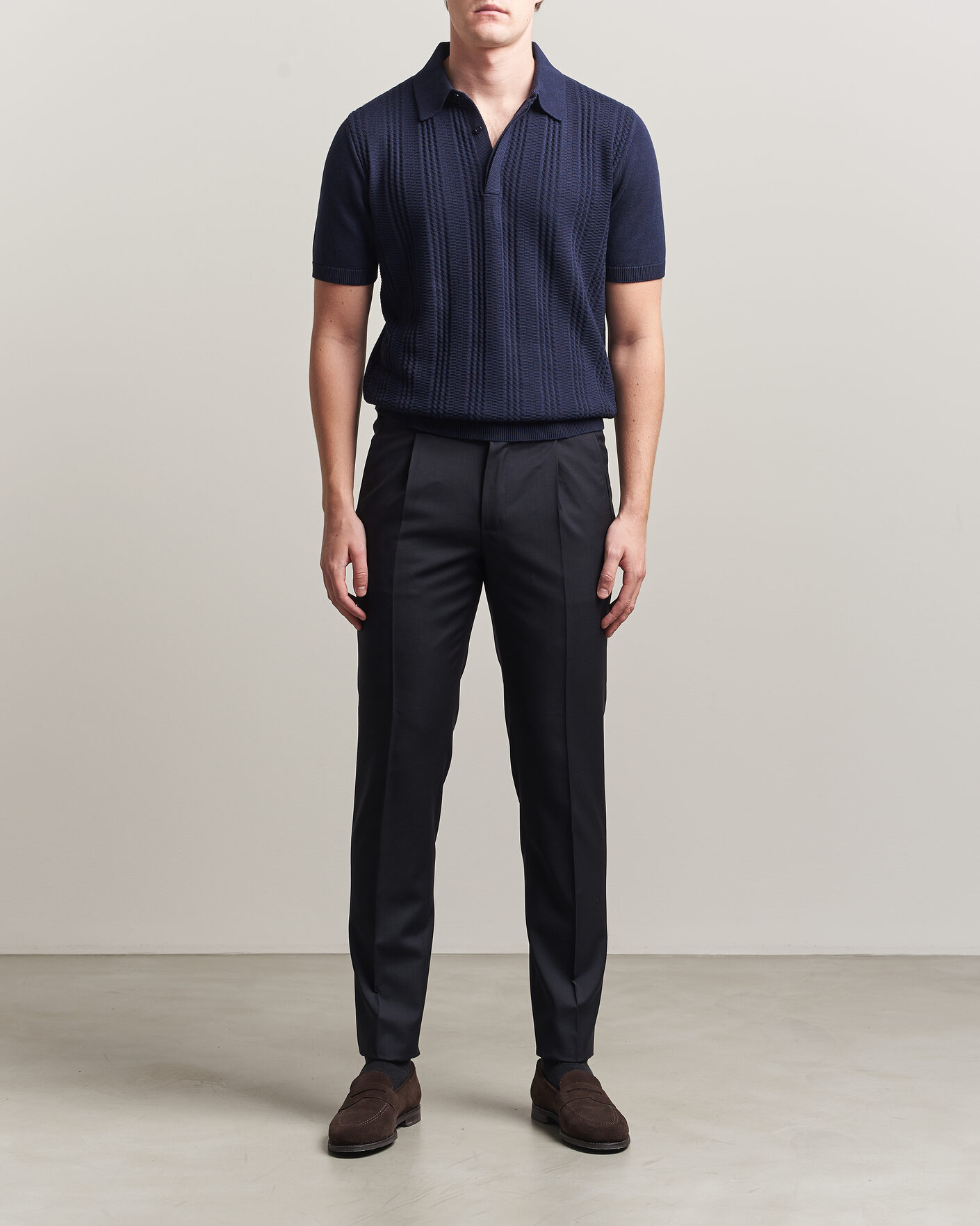 Men | Polo Shirts | Canali | Jacquard Short Sleeve Polo Navy