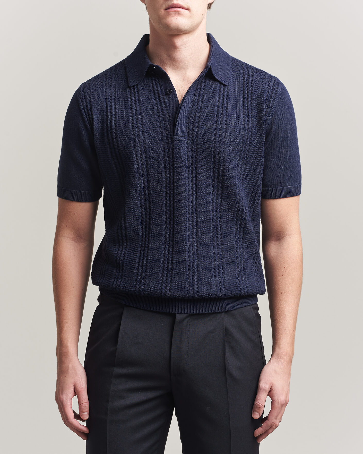 Men | Polo Shirts | Canali | Jacquard Short Sleeve Polo Navy
