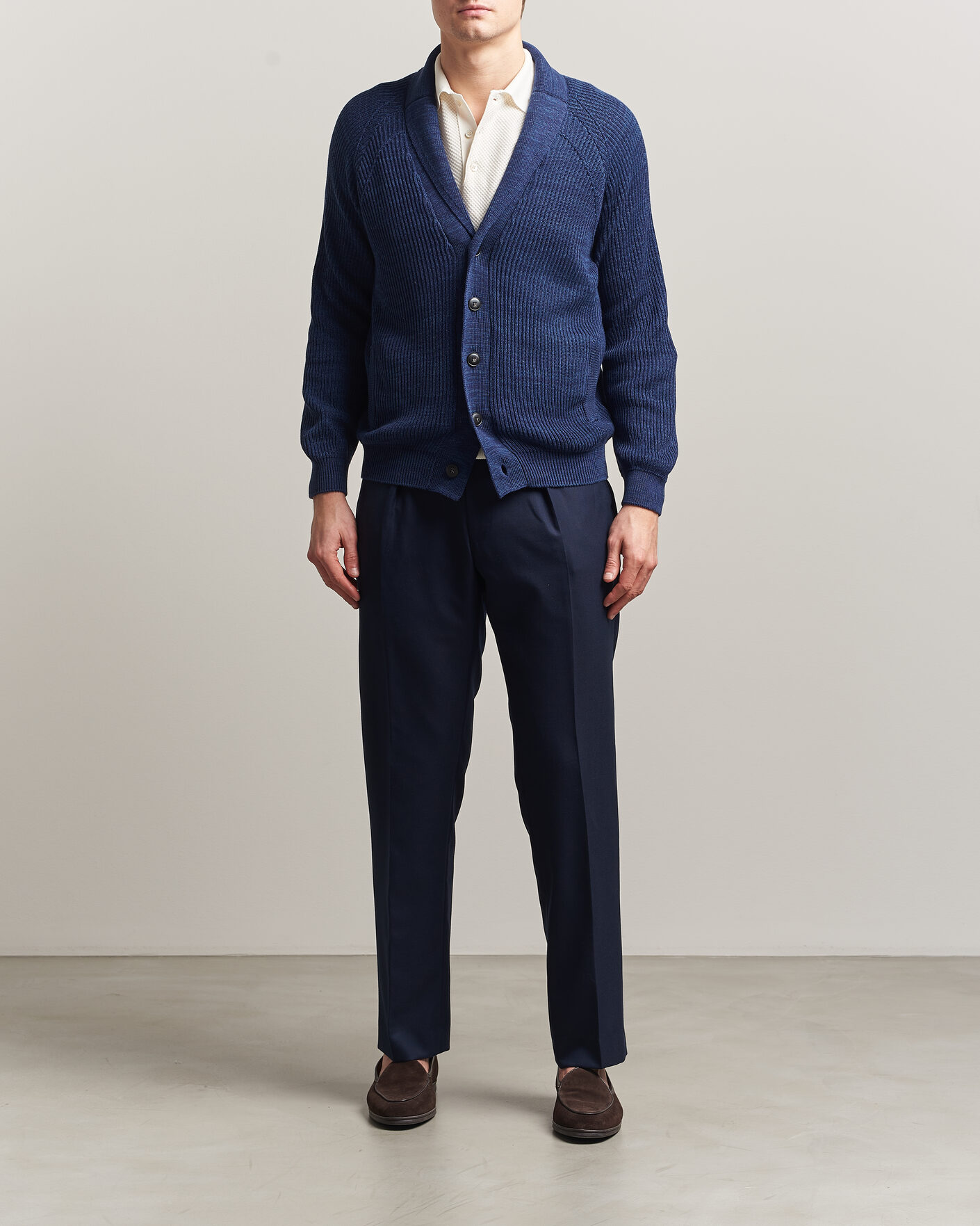 Men | Sweaters & Knitwear | Canali | Rib Knit Shawl Cardigan Navy
