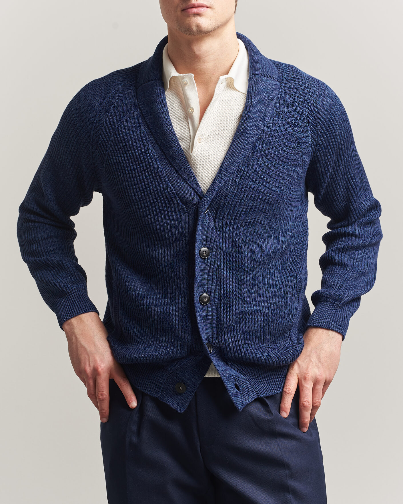 Men | Sweaters & Knitwear | Canali | Rib Knit Shawl Cardigan Navy