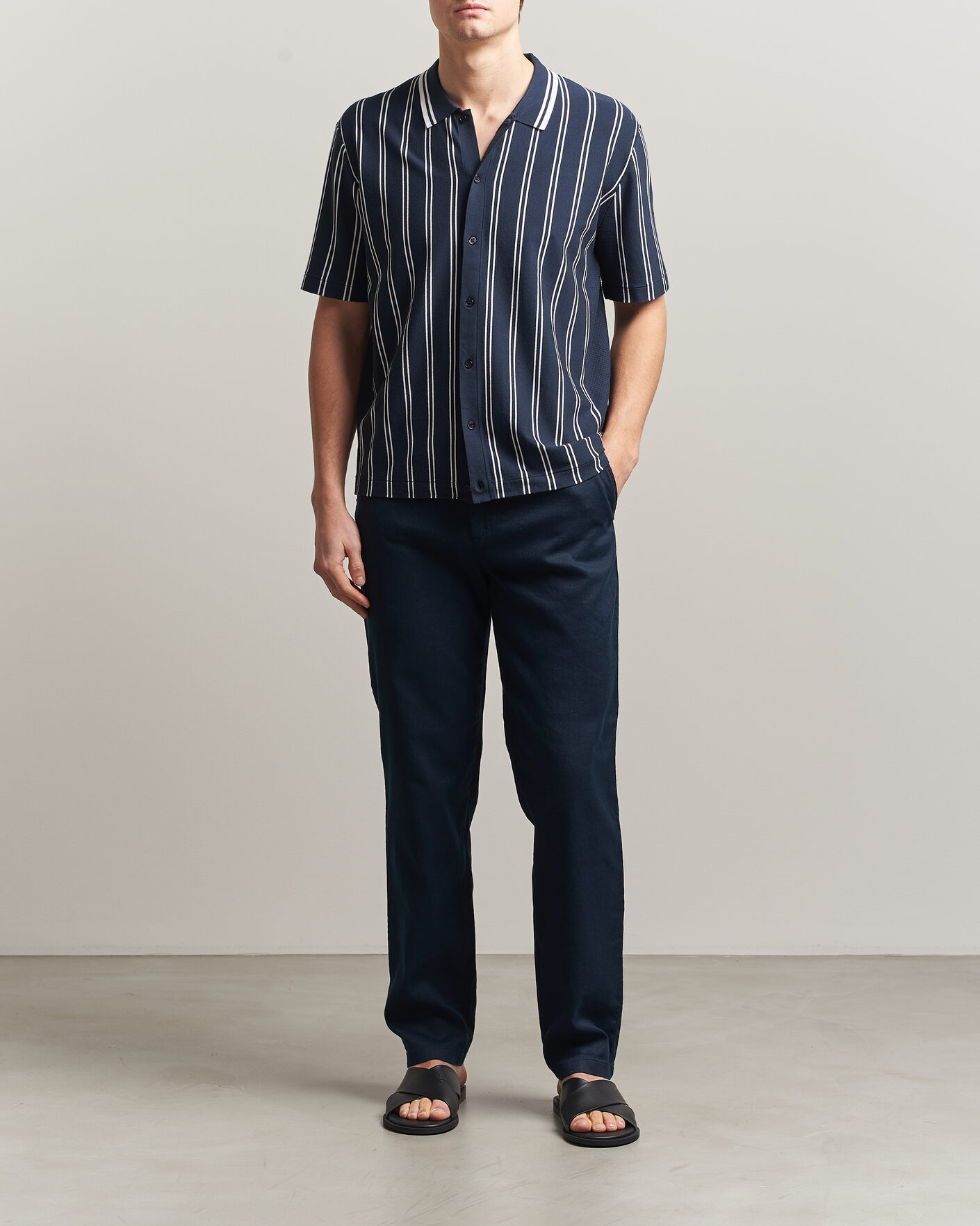 Men | Trousers | J.Lindeberg | Logan Stretch Linen Pants JL Navy