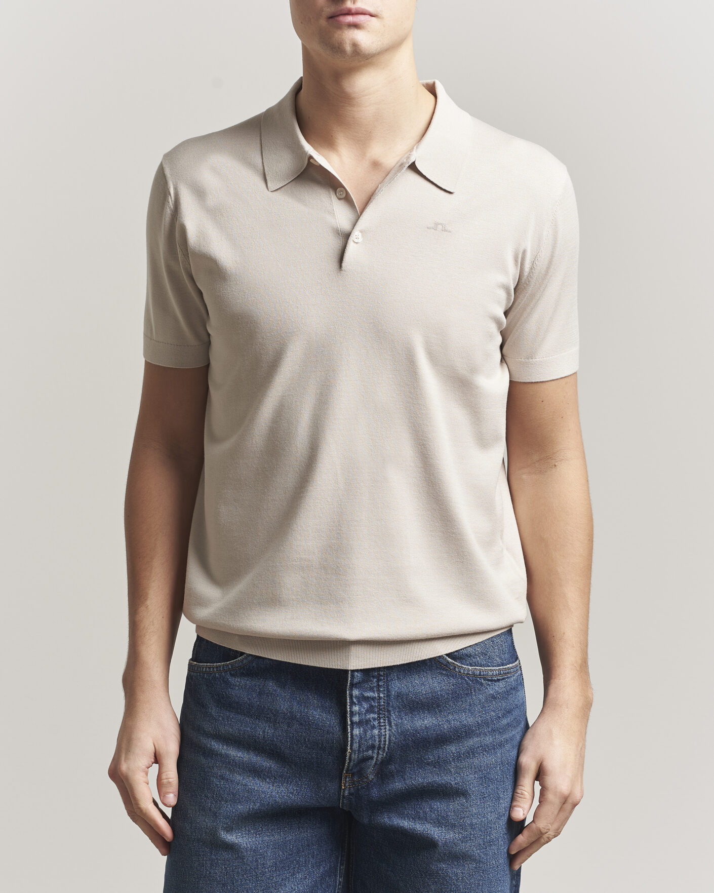 Men | Polo Shirts | J.Lindeberg | Ridge Knitted Polo Moonbeam