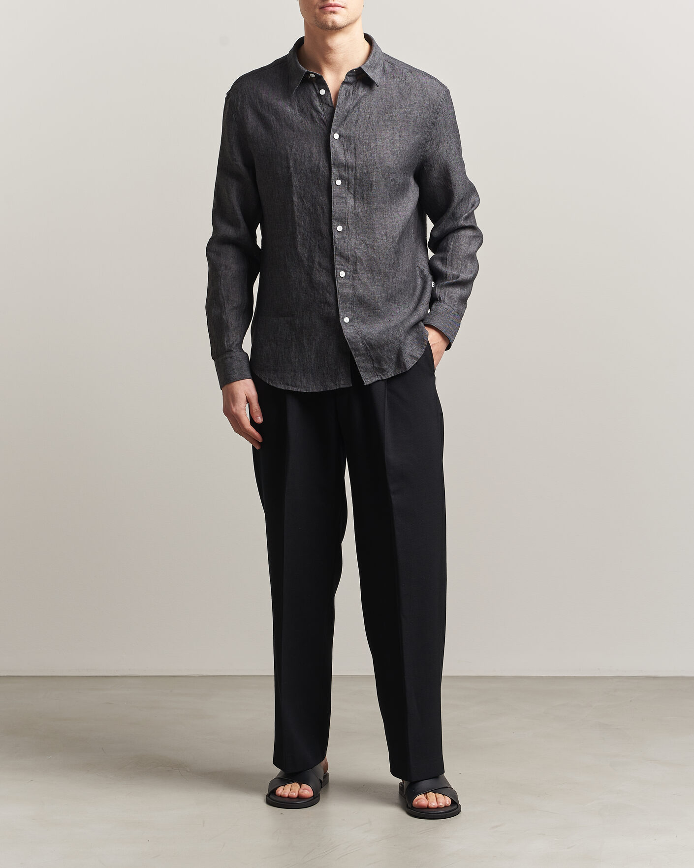Men | Shirts | J.Lindeberg | Marlon Linen Melange Shirt Black