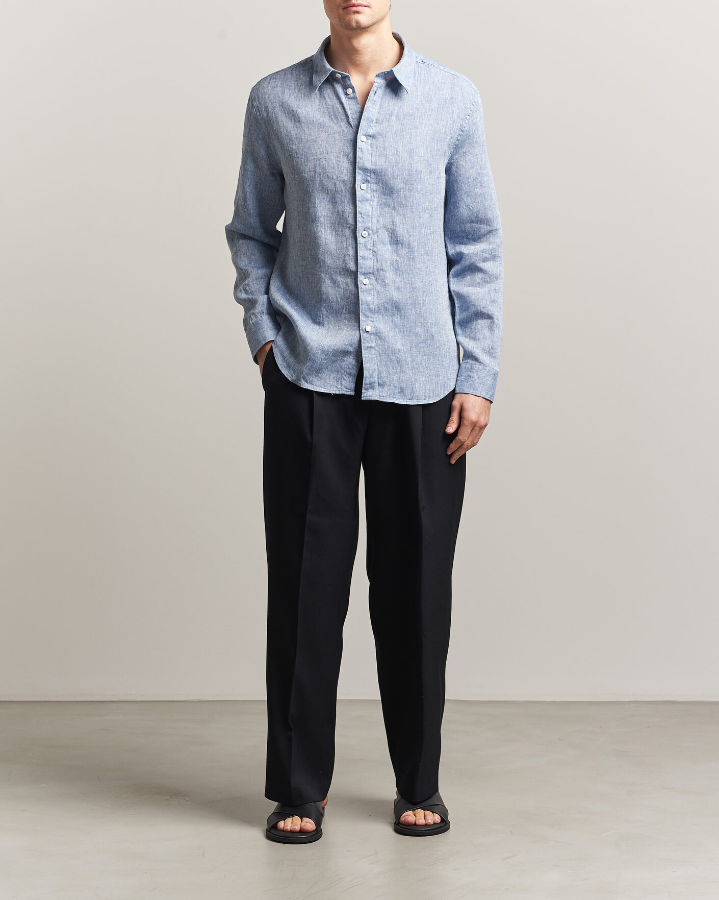 Men | Shirts | J.Lindeberg | Marlon Linen Melange Shirt Federal Blue