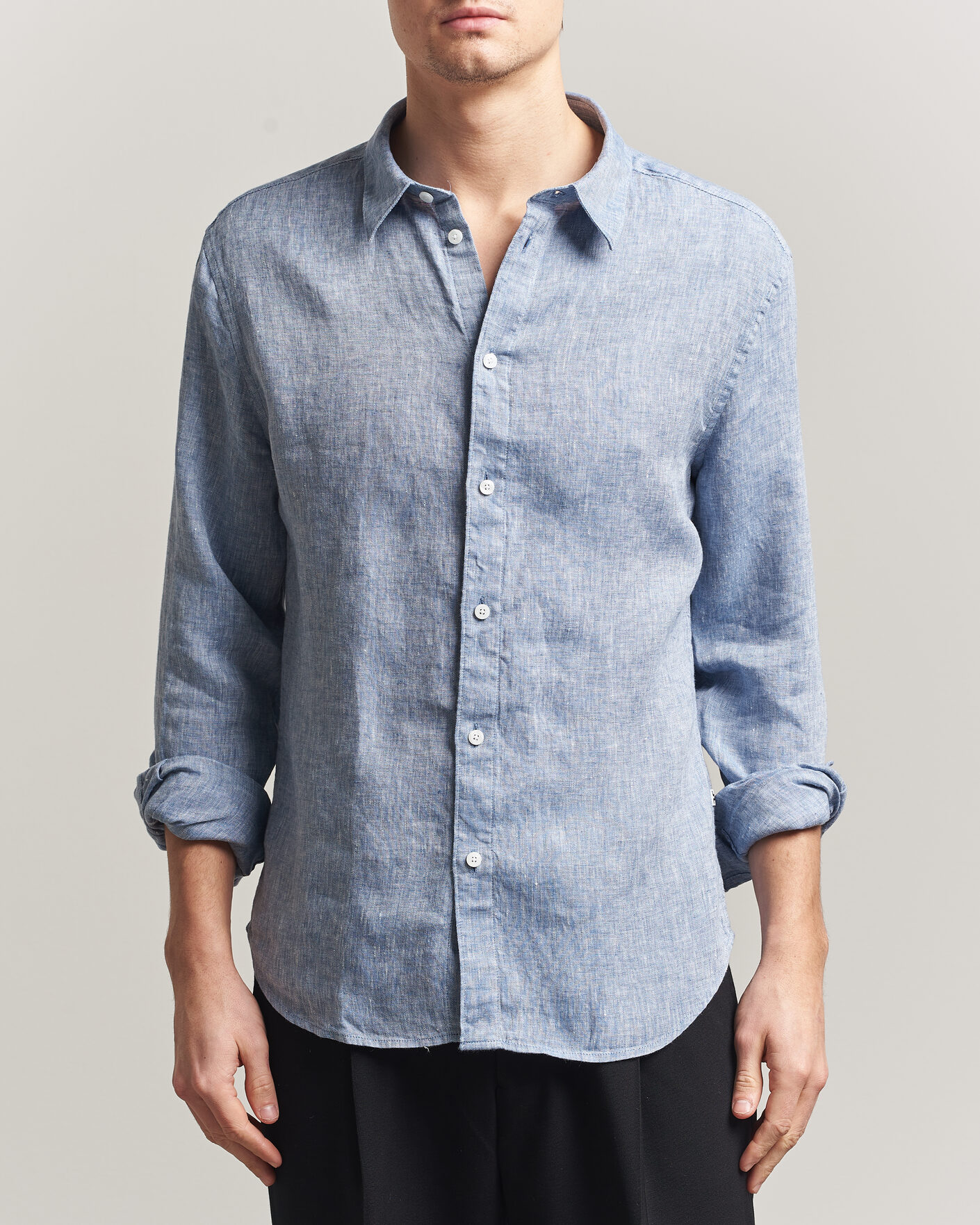 Men | Shirts | J.Lindeberg | Marlon Linen Melange Shirt Federal Blue