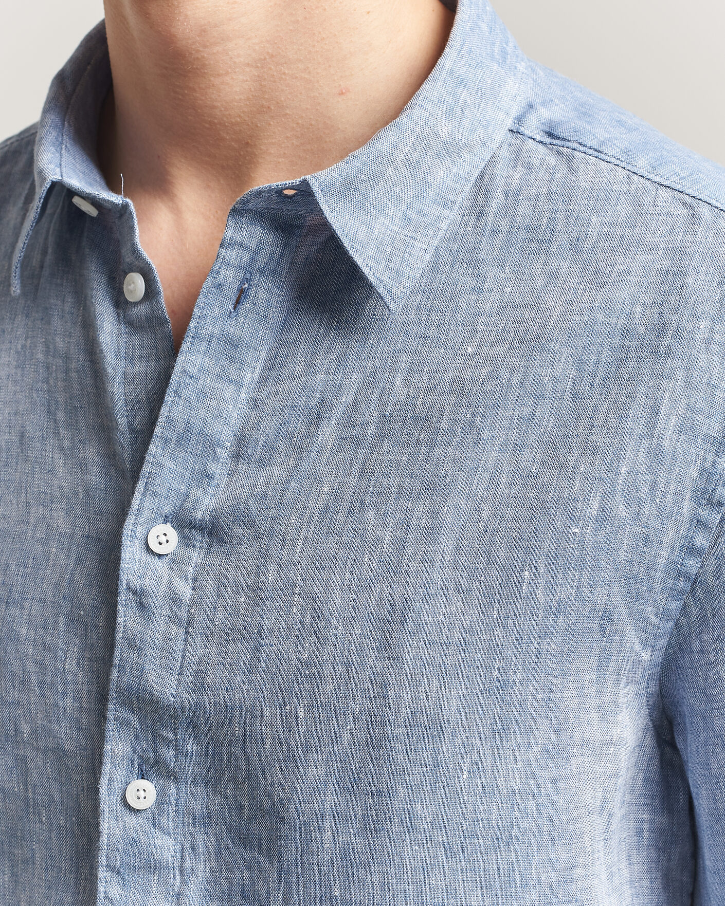 Men | Shirts | J.Lindeberg | Marlon Linen Melange Shirt Federal Blue