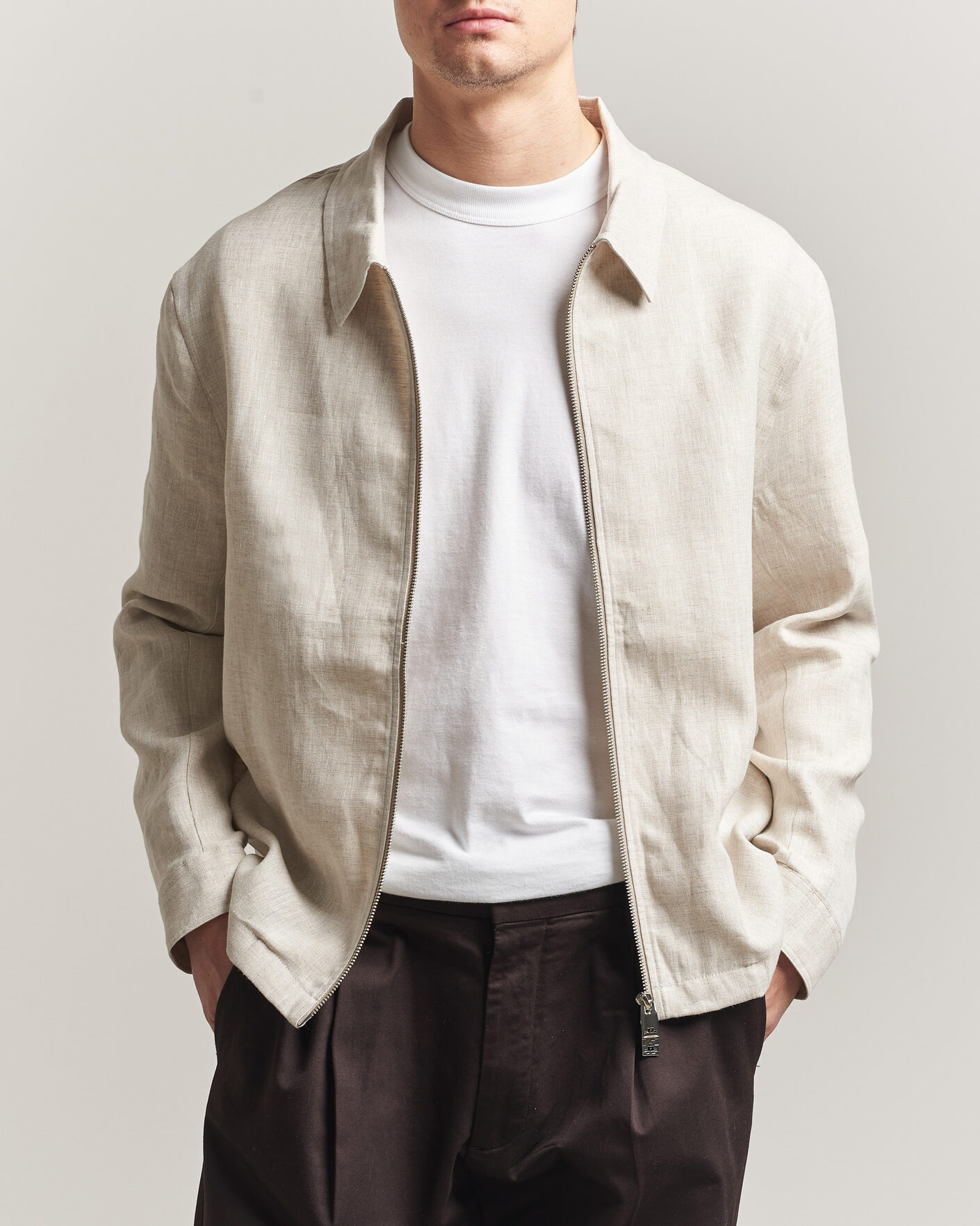Men | Shirts | J.Lindeberg | Julius Drape Linen Overshirt Moonbeam