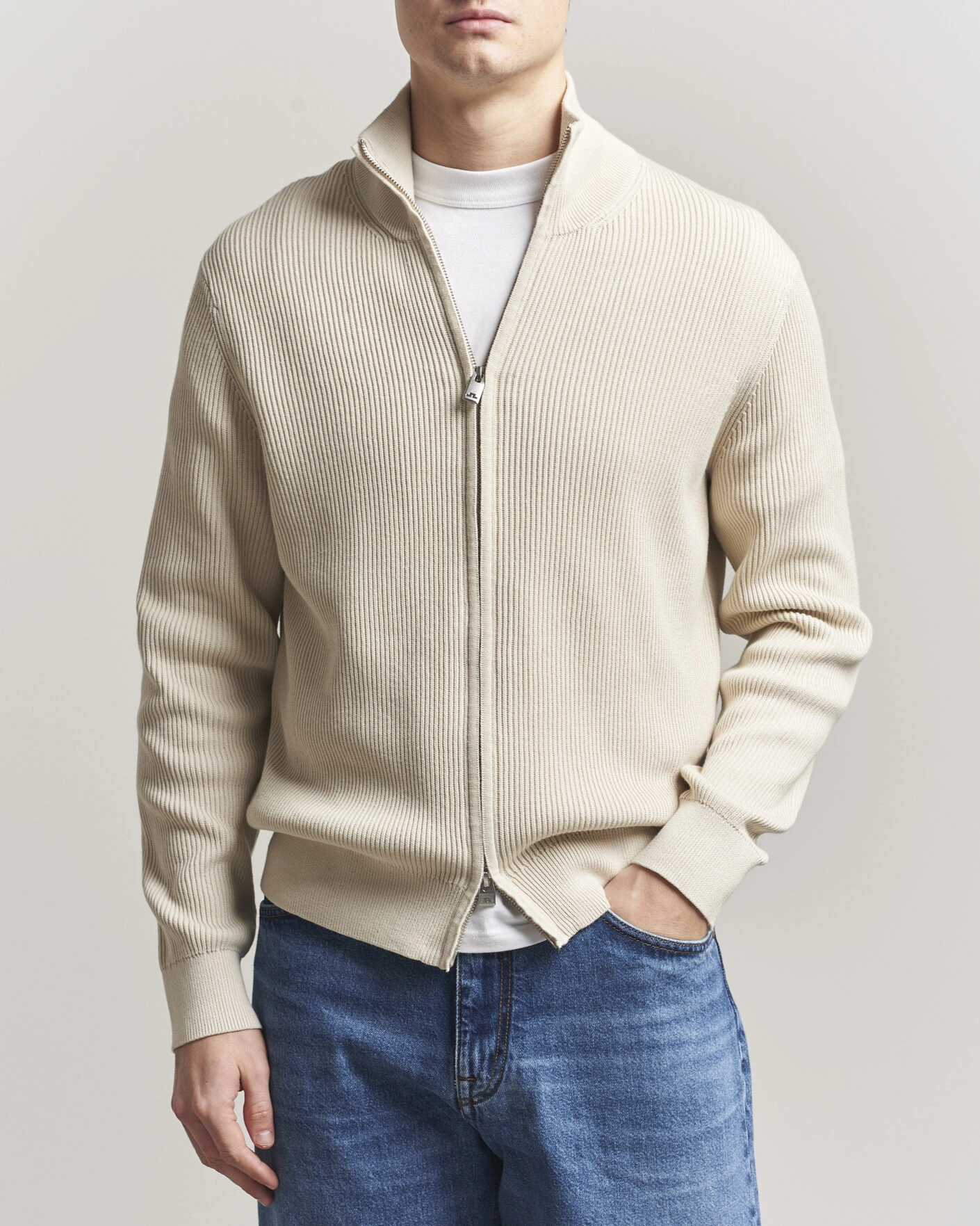 Men | Sweaters & Knitwear | J.Lindeberg | Alexis Full Zip Cardigan Moonbeam