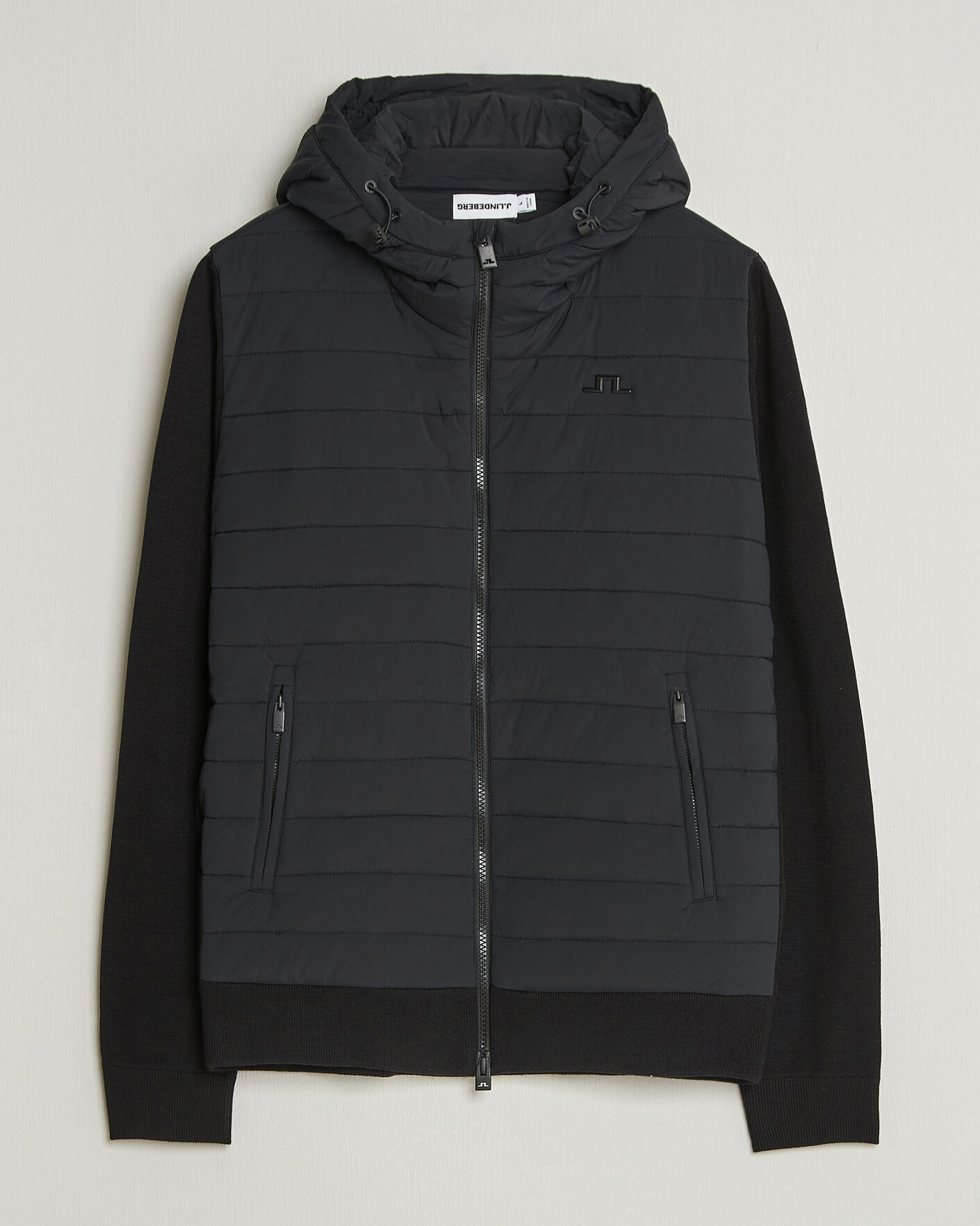 Men | Coats & Jackets | J.Lindeberg | Ebbe Hybrid Knit Hoodie Black