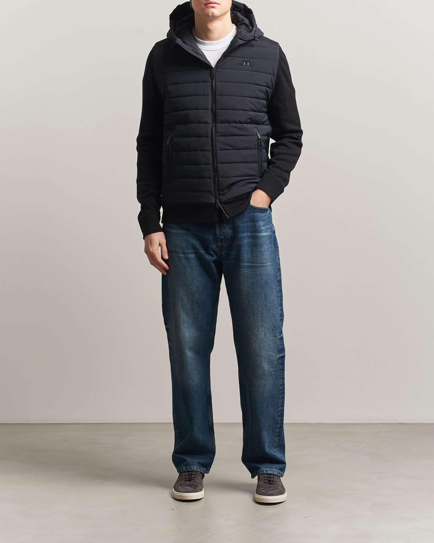 Men | Coats & Jackets | J.Lindeberg | Ebbe Hybrid Knit Hoodie Black