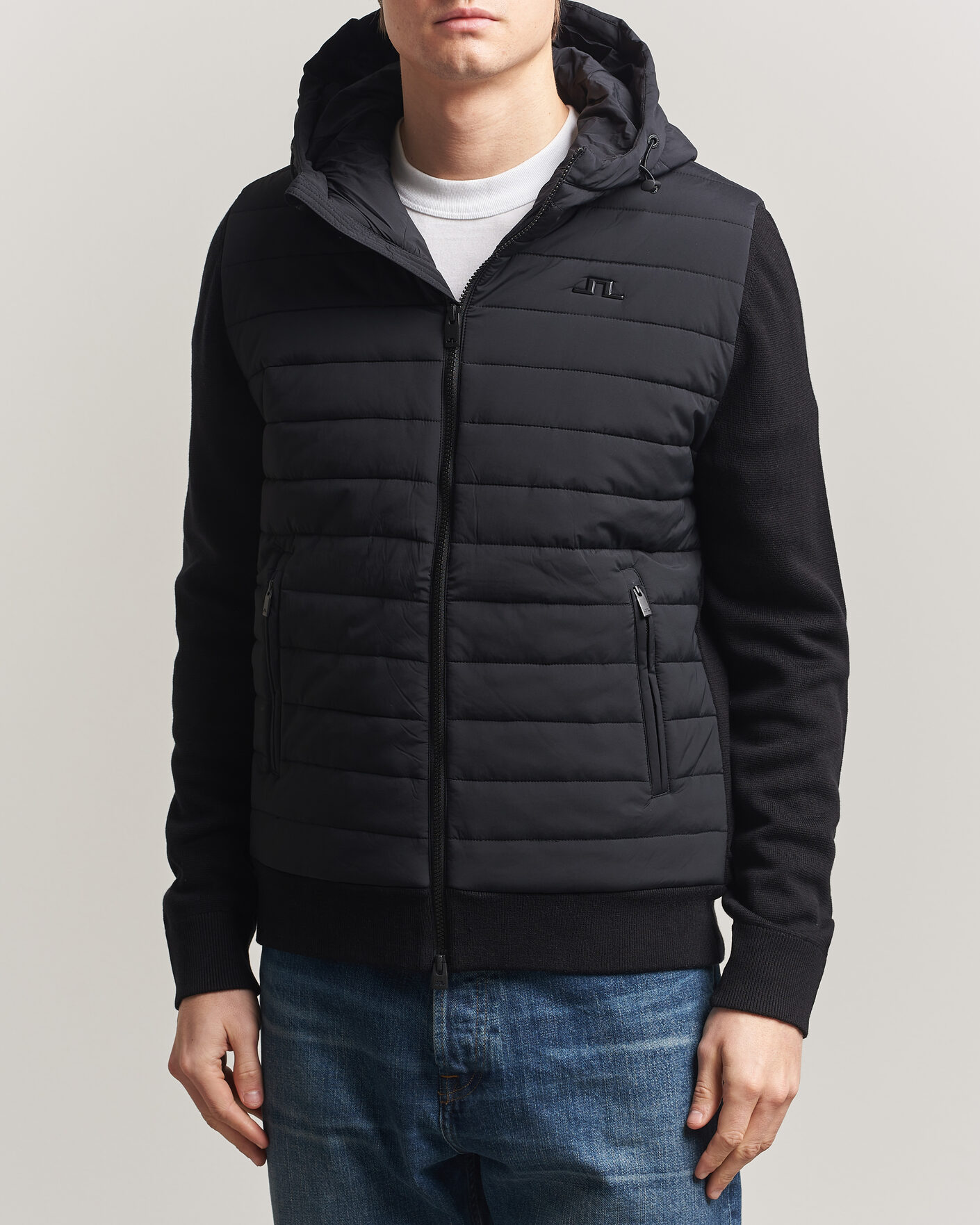 Men | Coats & Jackets | J.Lindeberg | Ebbe Hybrid Knit Hoodie Black