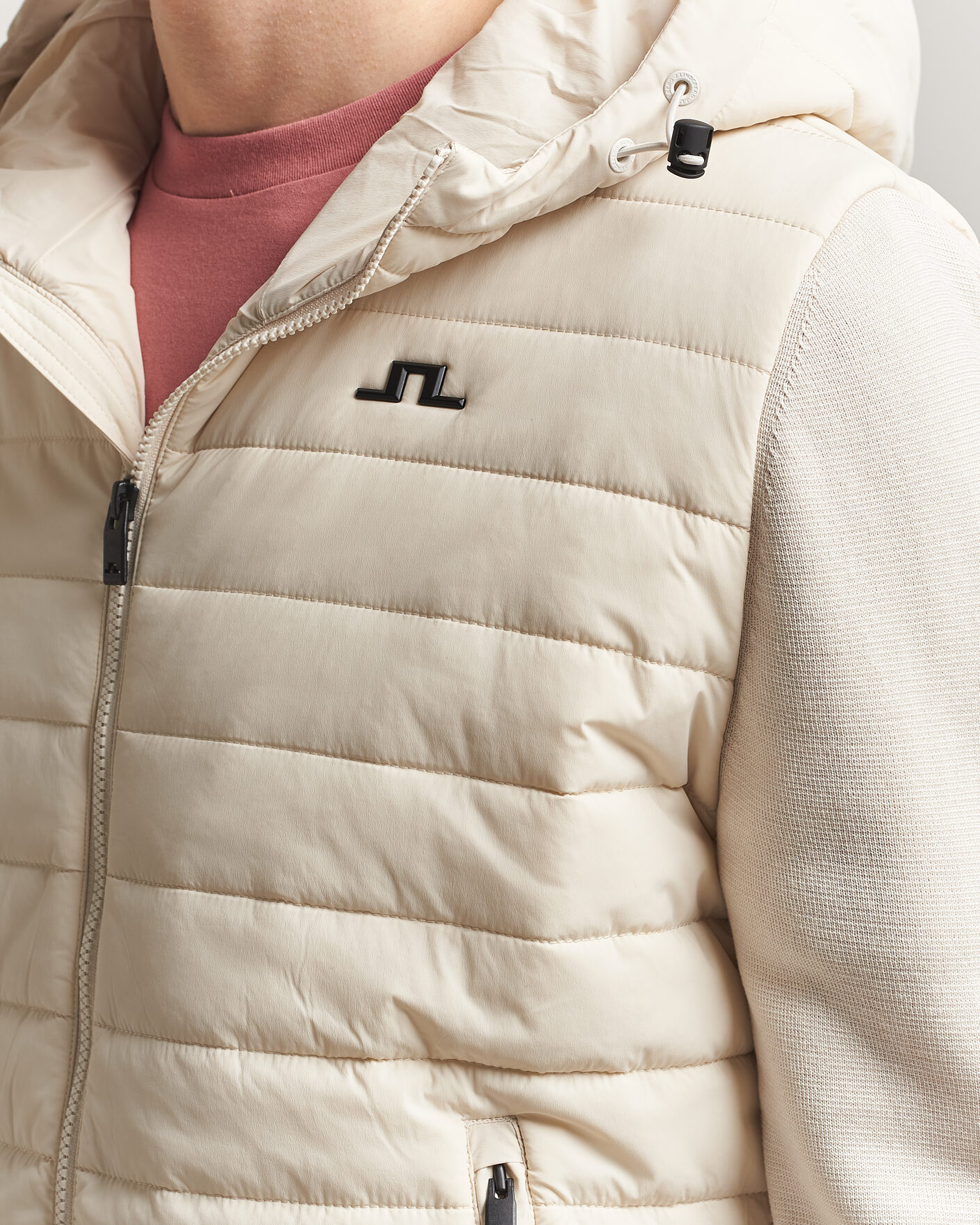 Men | Coats & Jackets | J.Lindeberg | Ebbe Hybrid Knit Hoodie Moonbeam