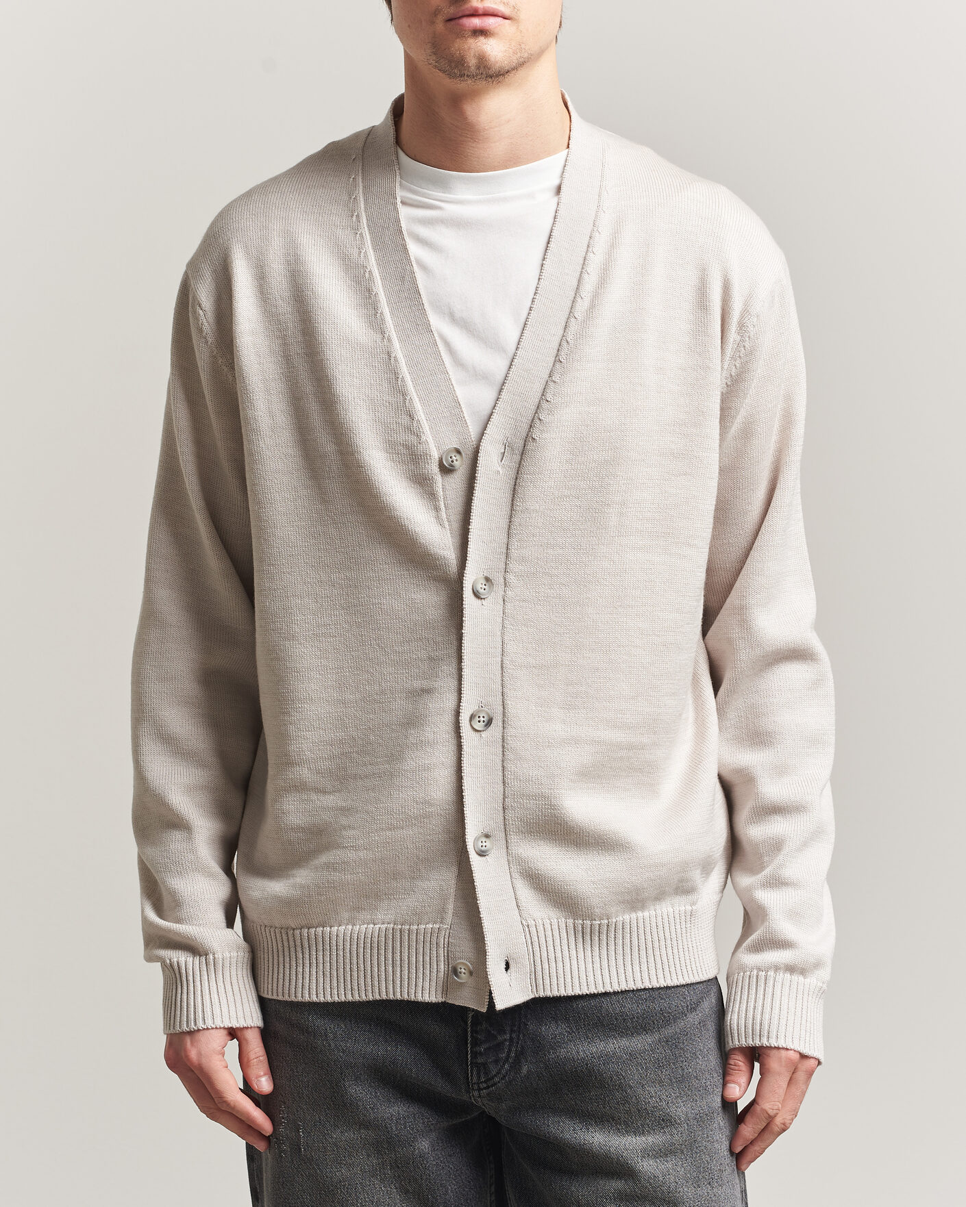 Men | Sweaters & Knitwear | J.Lindeberg | Jared Merino Cardigan Moonbeam Melange