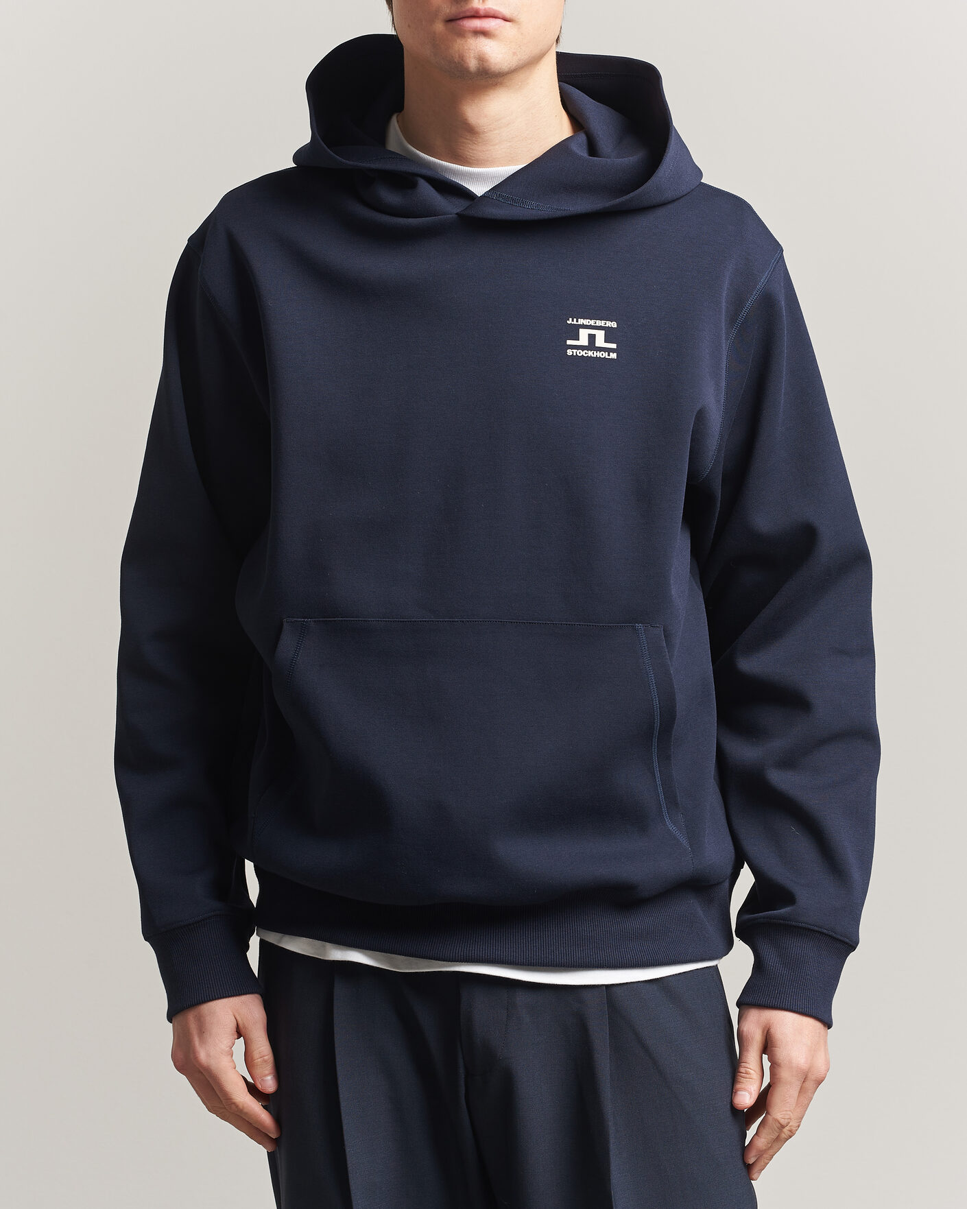 Men | Sweaters & Knitwear | J.Lindeberg | Club Printed Hoodie JL Navy