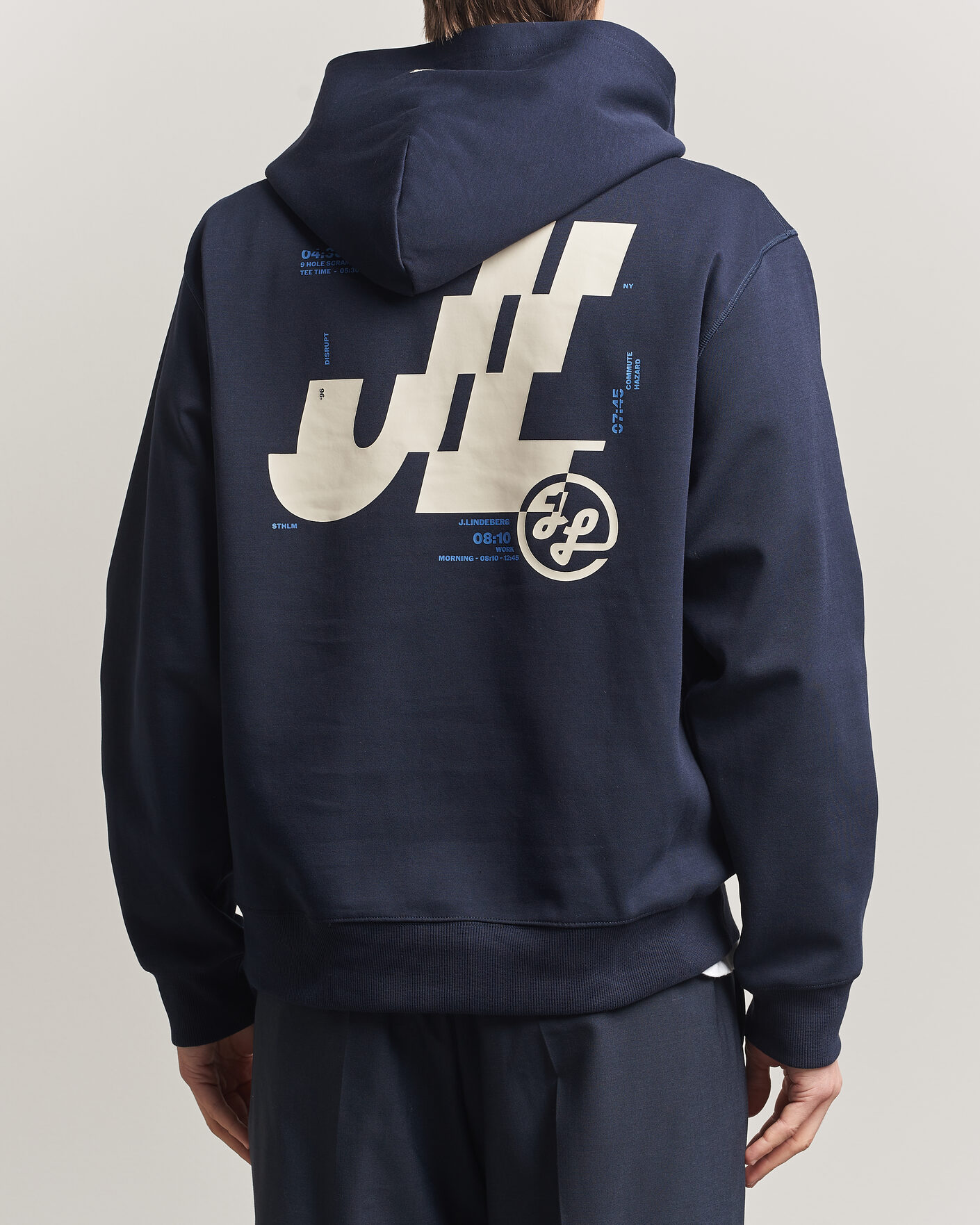 Men | Sweaters & Knitwear | J.Lindeberg | Club Printed Hoodie JL Navy