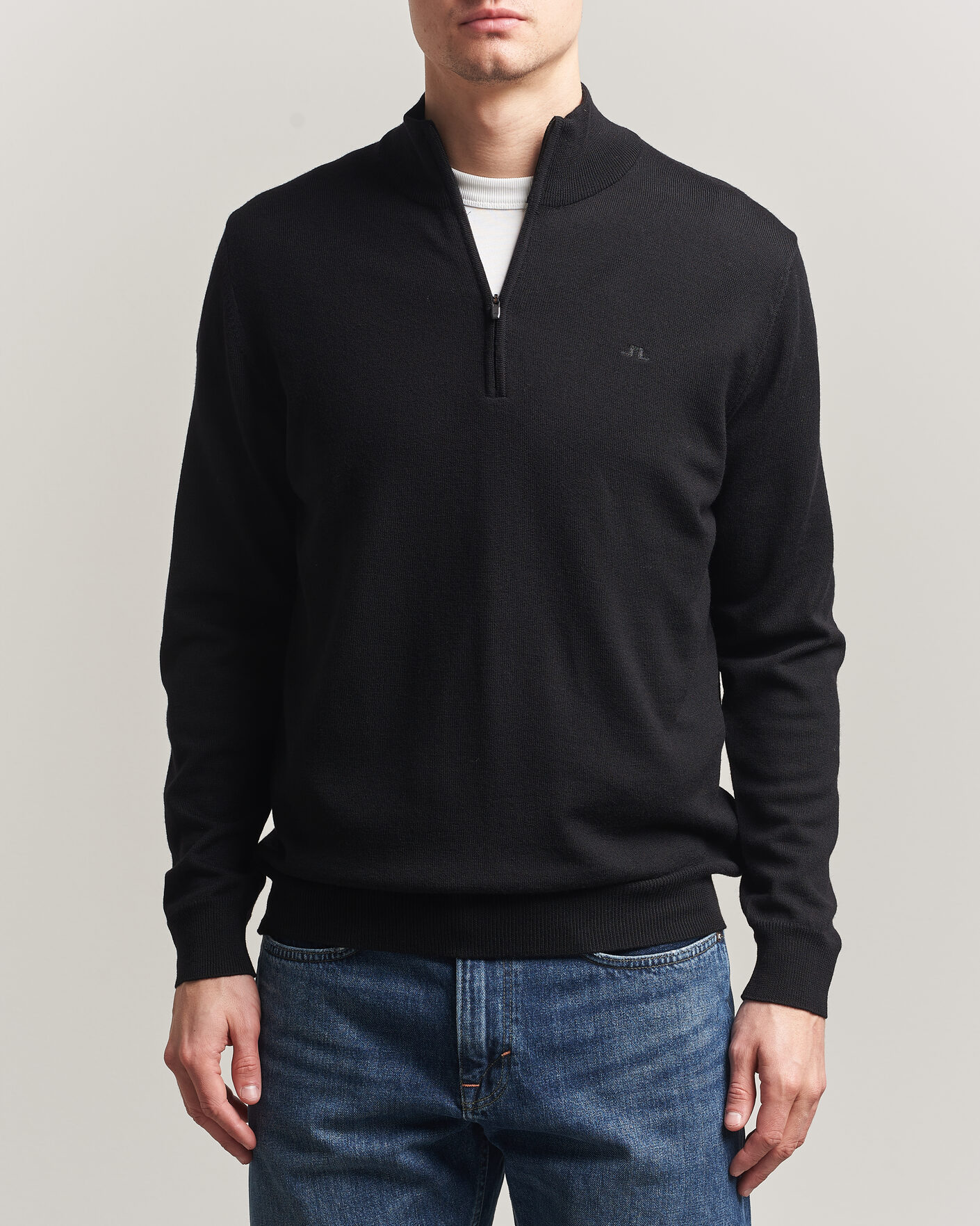Men | Sweaters & Knitwear | J.Lindeberg | Kiyan Merino Half Zip Black
