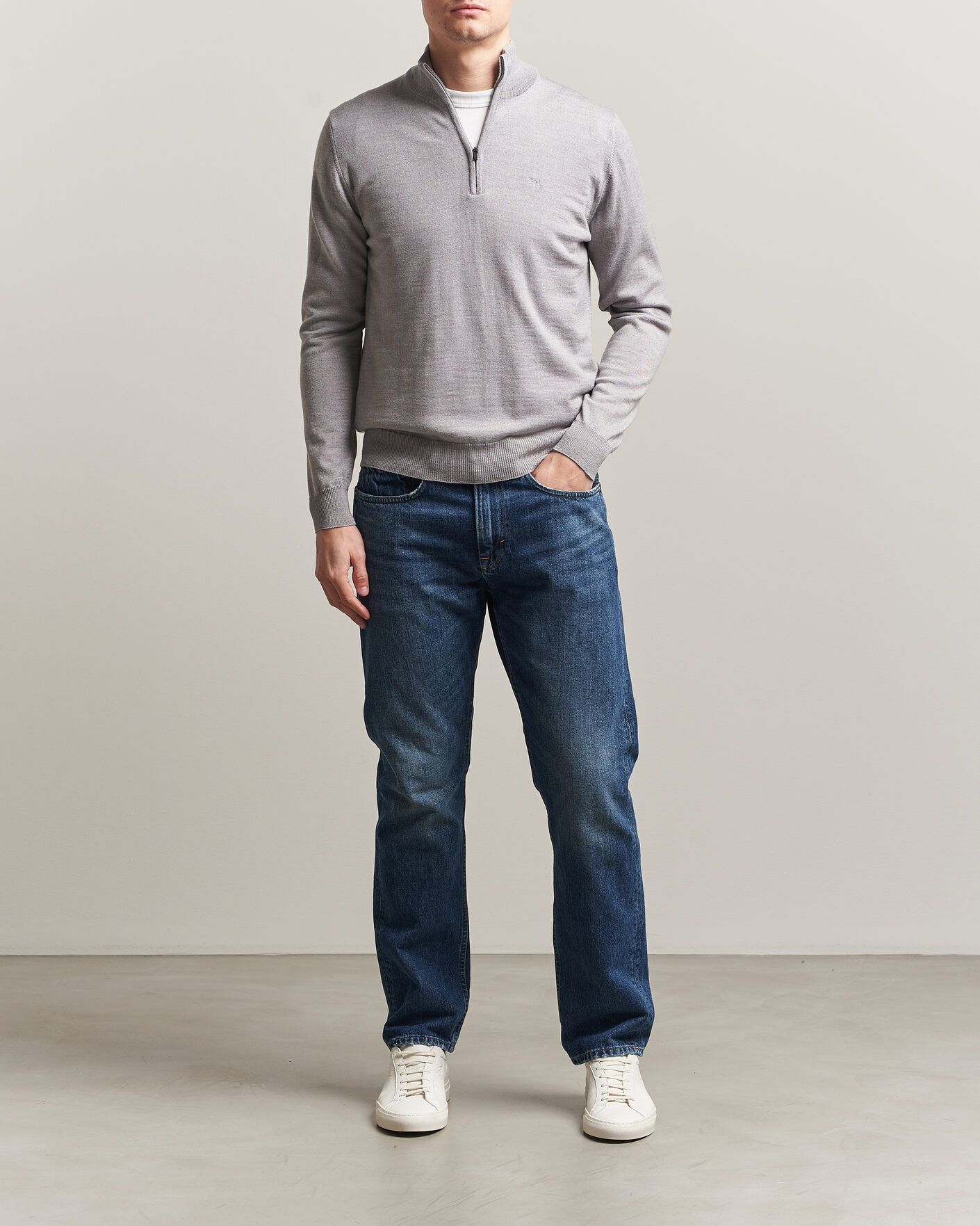Men | Sweaters & Knitwear | J.Lindeberg | Kiyan Merino Half Zip Light Grey Melange