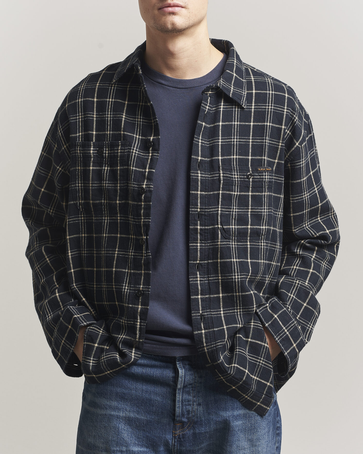 Men | Shirts | Nudie Jeans | Julian Checked Worker Shirt Black