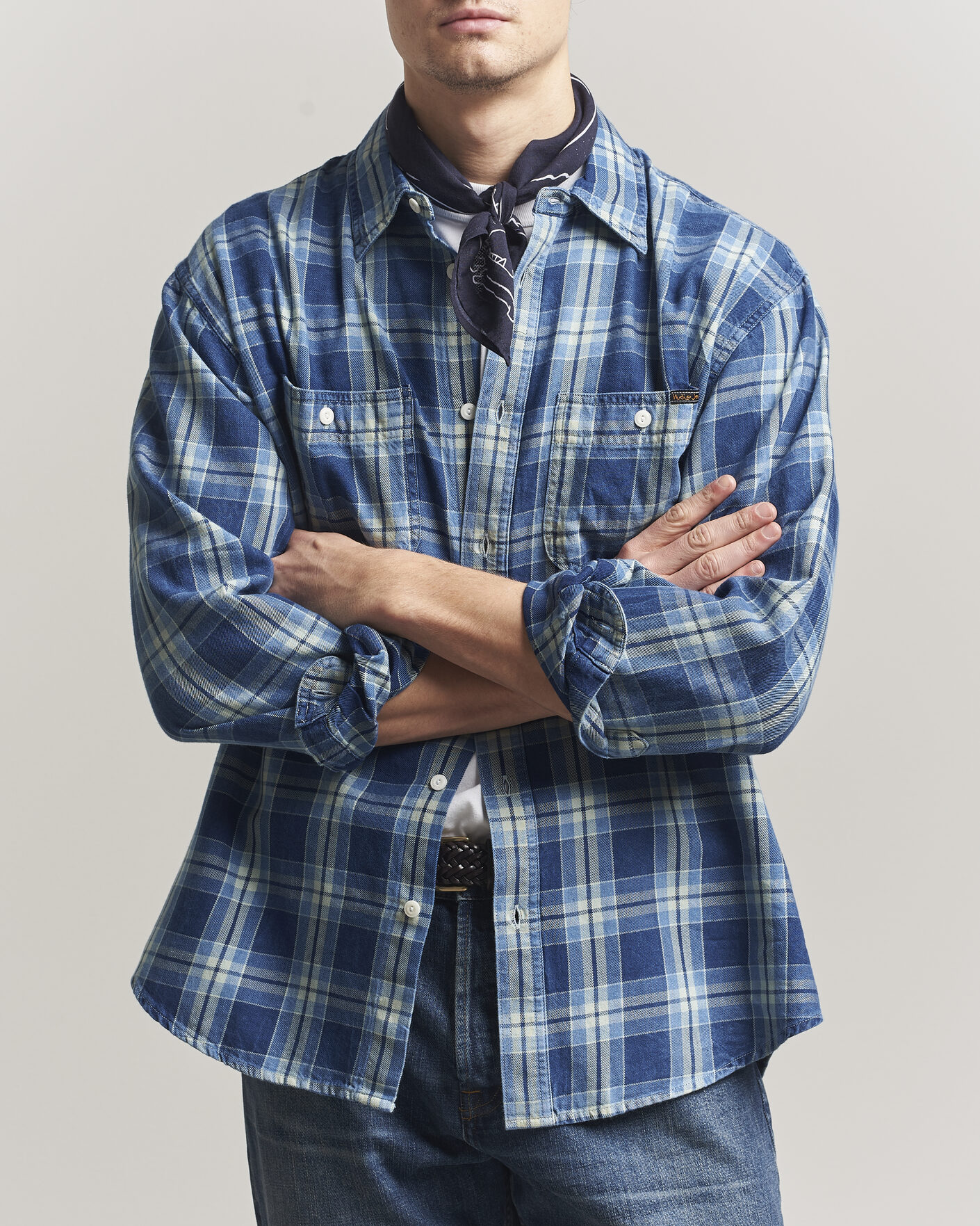 Men | Shirts | Nudie Jeans | Julian Checked Worker Shirt Indigo